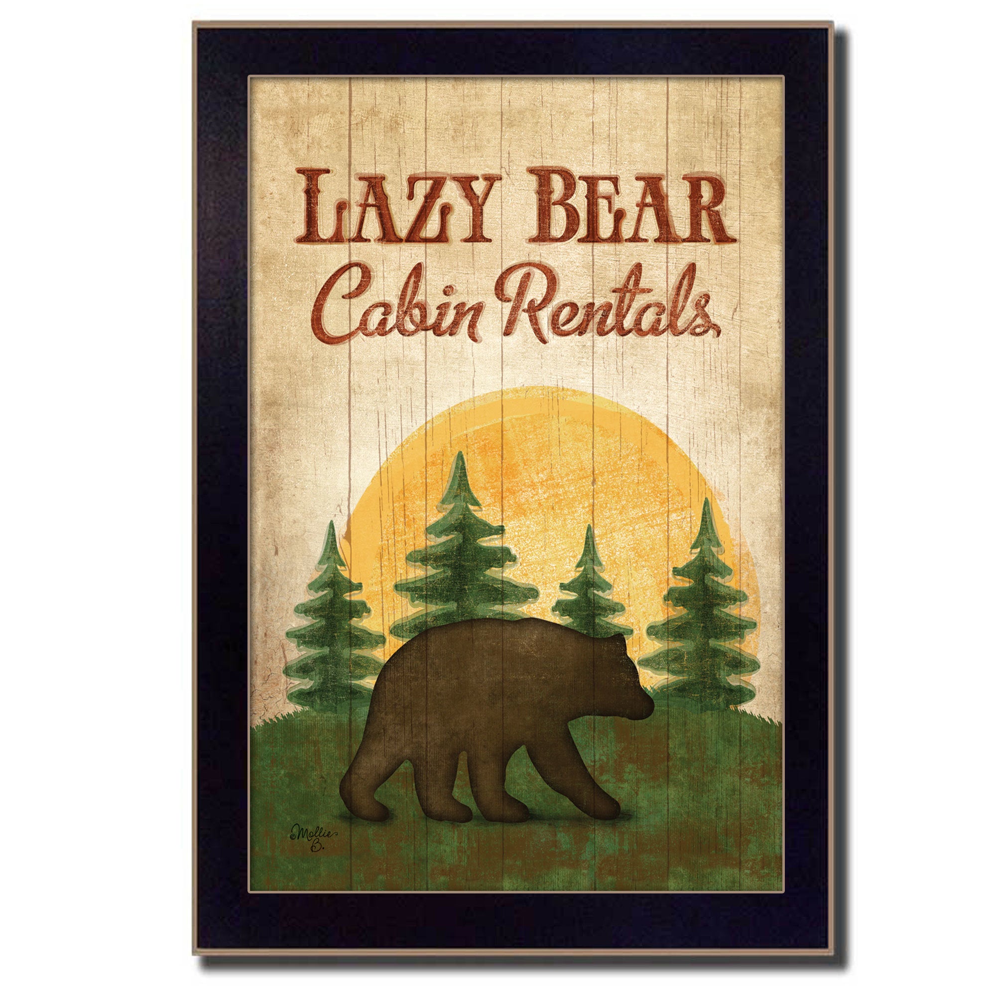 "Lazy Bear" By Mollie B., Printed Wall Art, Ready To Hang Framed Poster, Black Frame