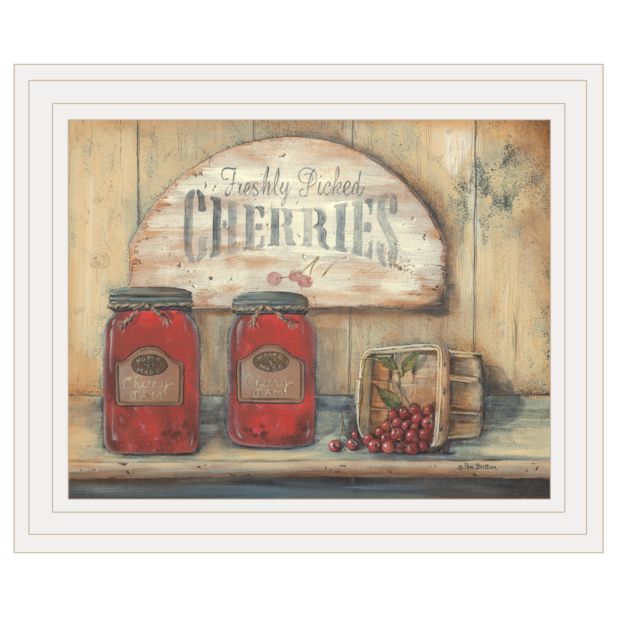 "CHERRY JAM" by Pam Britton, Ready to Hang Framed print, White Frame