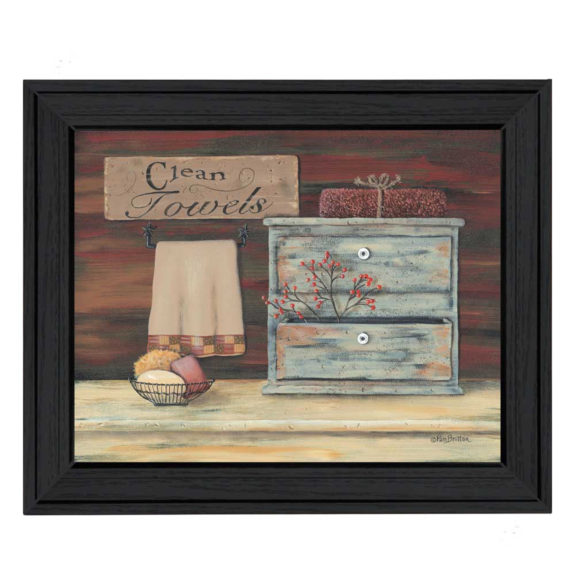 "Clean Towels" By Pam Britton, Printed Wall Art, Ready To Hang Framed Poster, Black Frame