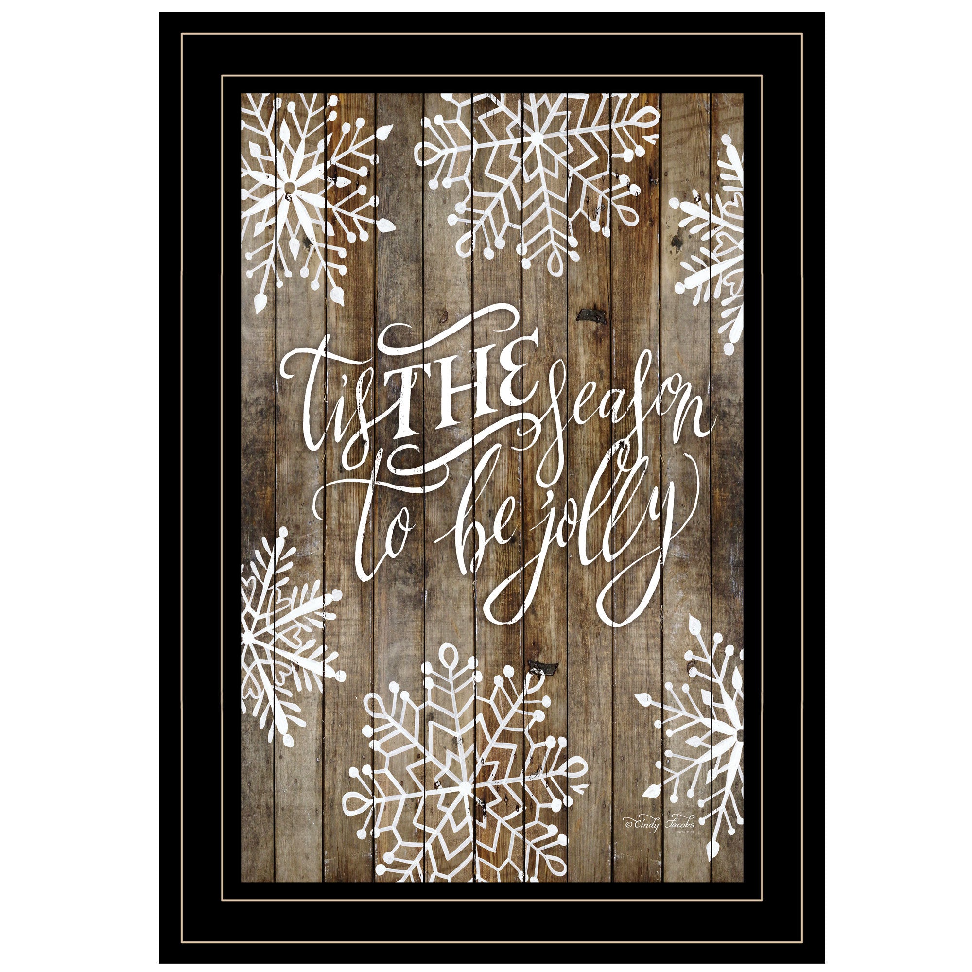 "Tis the season Snowflakes" by Cindy Jacobs, Ready to Hang Framed Print, Black Frame