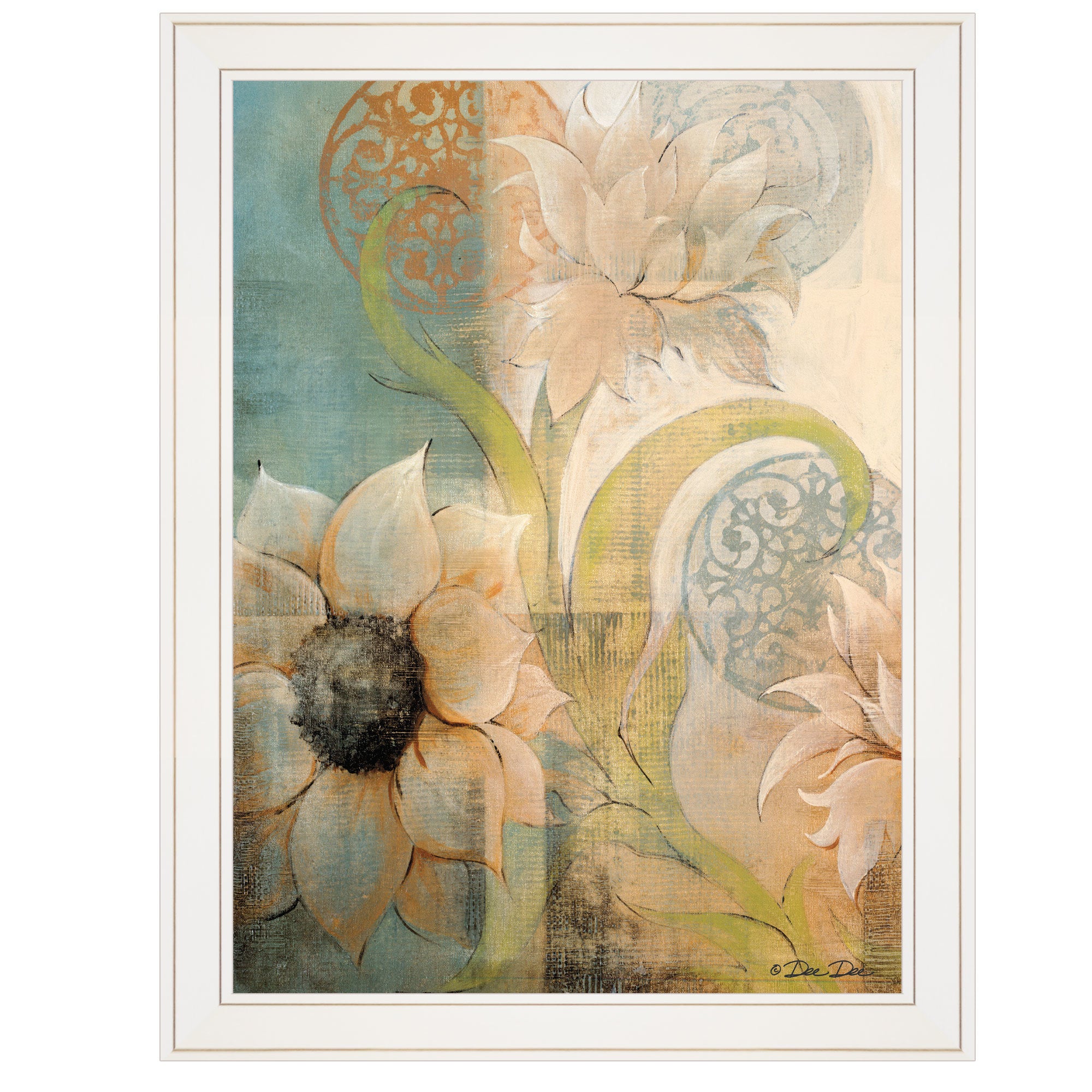 "Meandering Flowers I" by Dee Dee, Ready to Hang Framed Print, White Frame