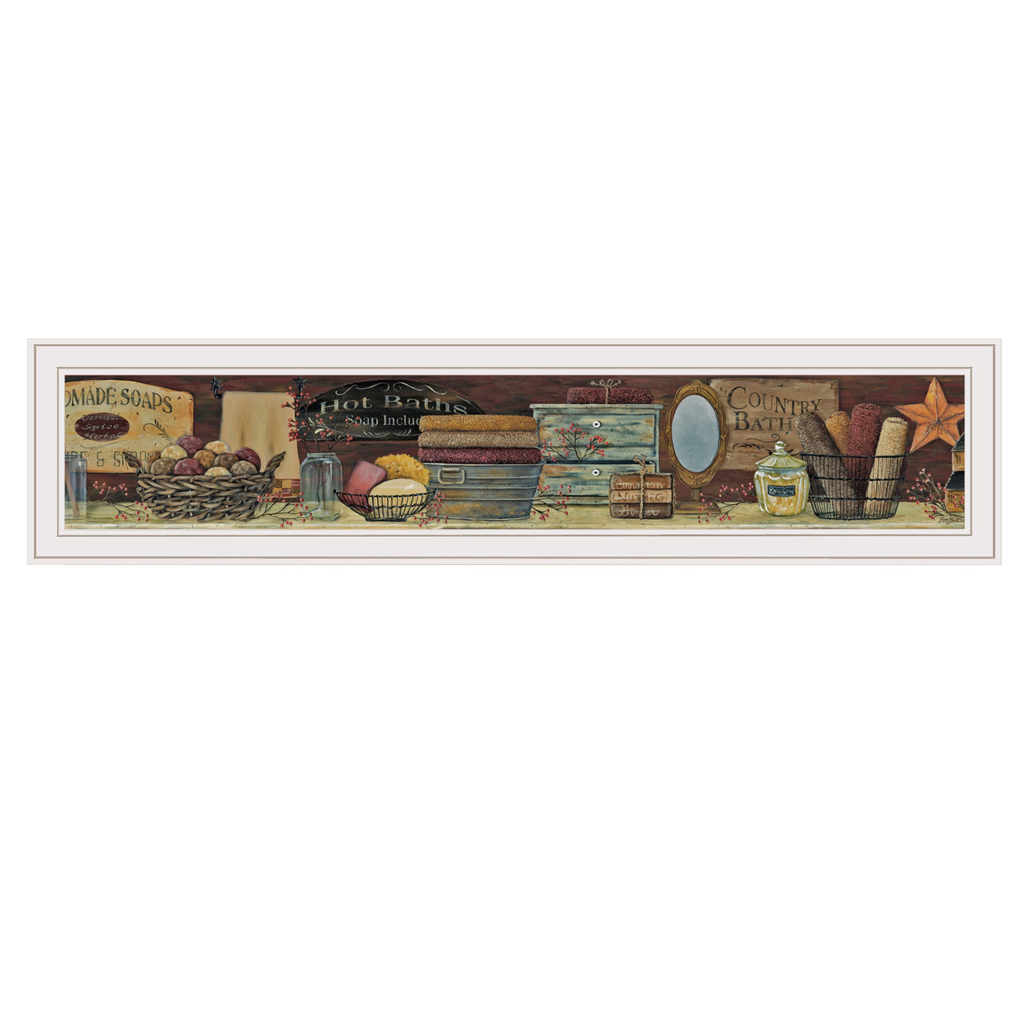 "Country Bath Shelf" by Pam Britton, Ready to Hang Framed print, White Frame