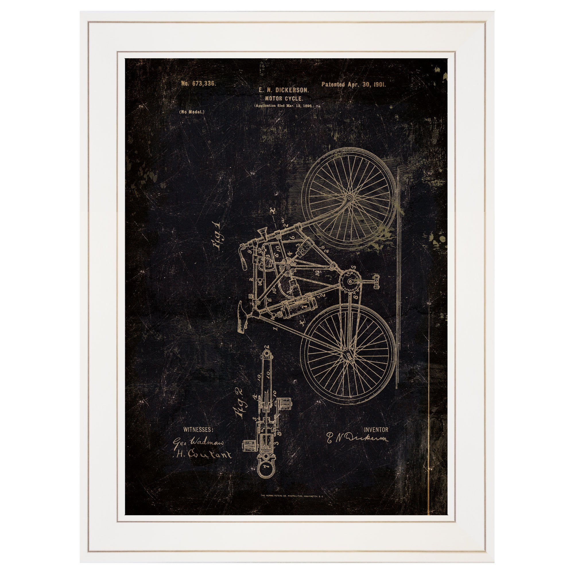 "Motor Bike Patent I" by Cloverfield & Co, Ready to Hang Framed Print, White Frame