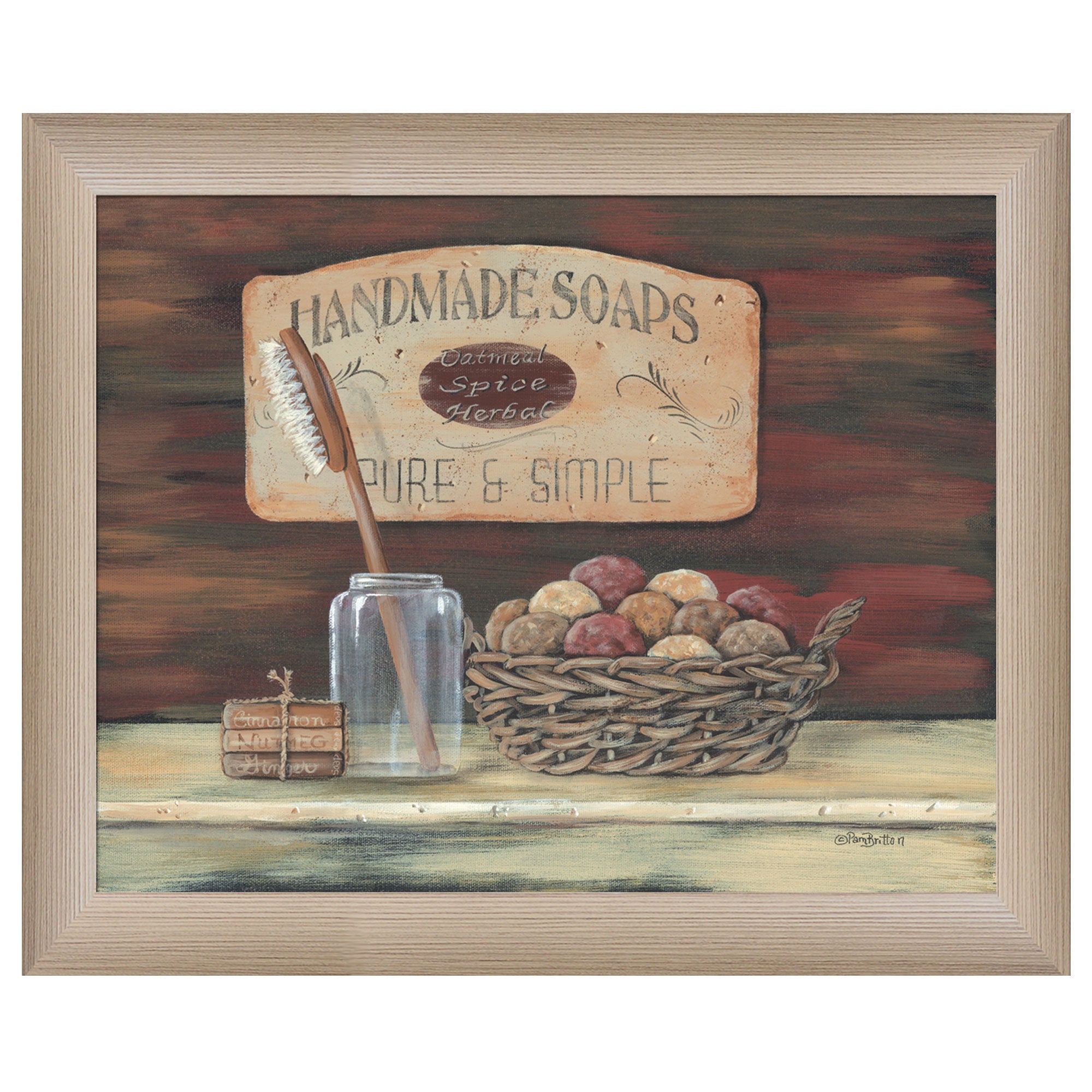 "HANDMADE SOAPS"-by Pam Britton, Ready to Hang Framed print, Taupe Frame
