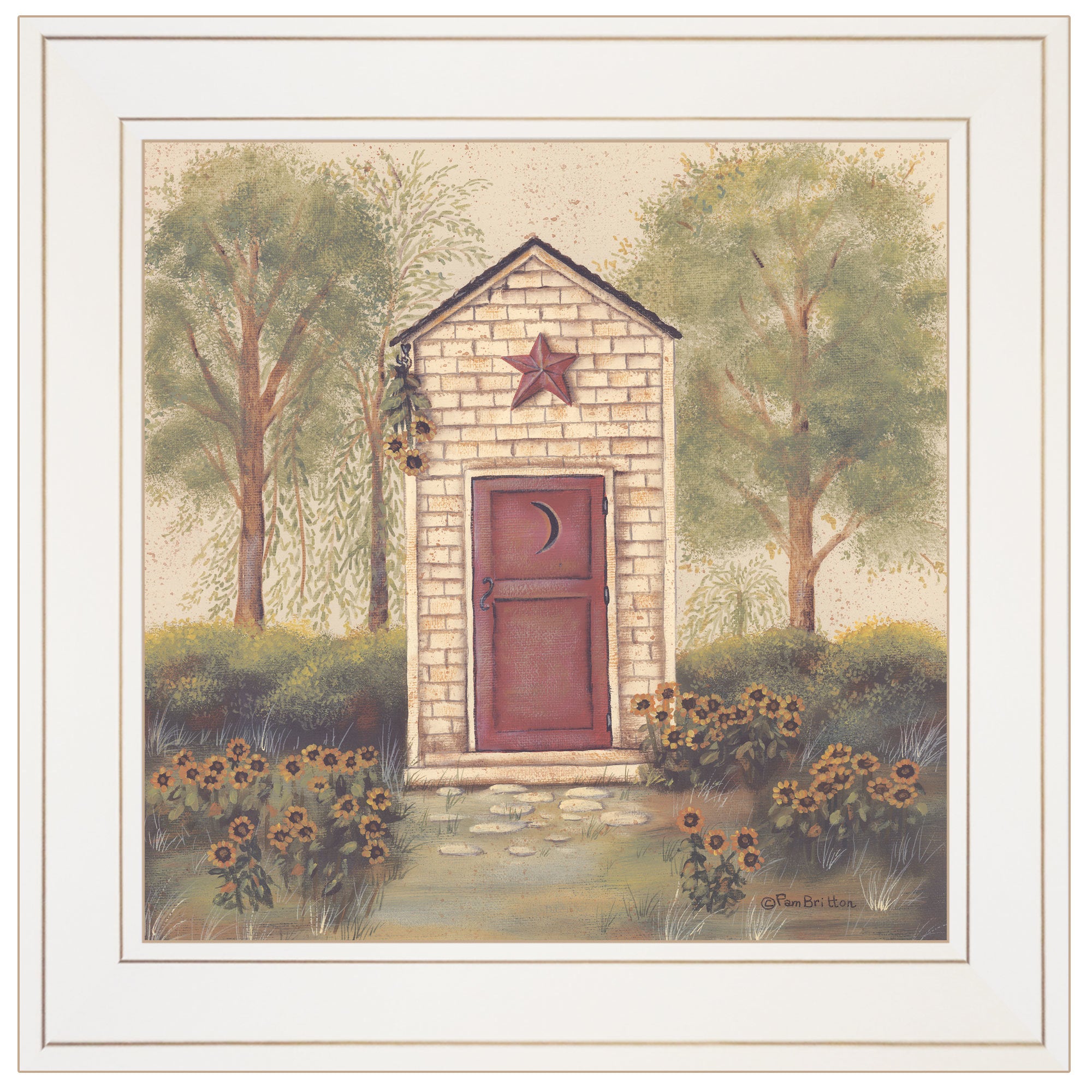 "Folk Art Outhouse III" by Pam Britton, Ready to Hang Framed Print, White Frame
