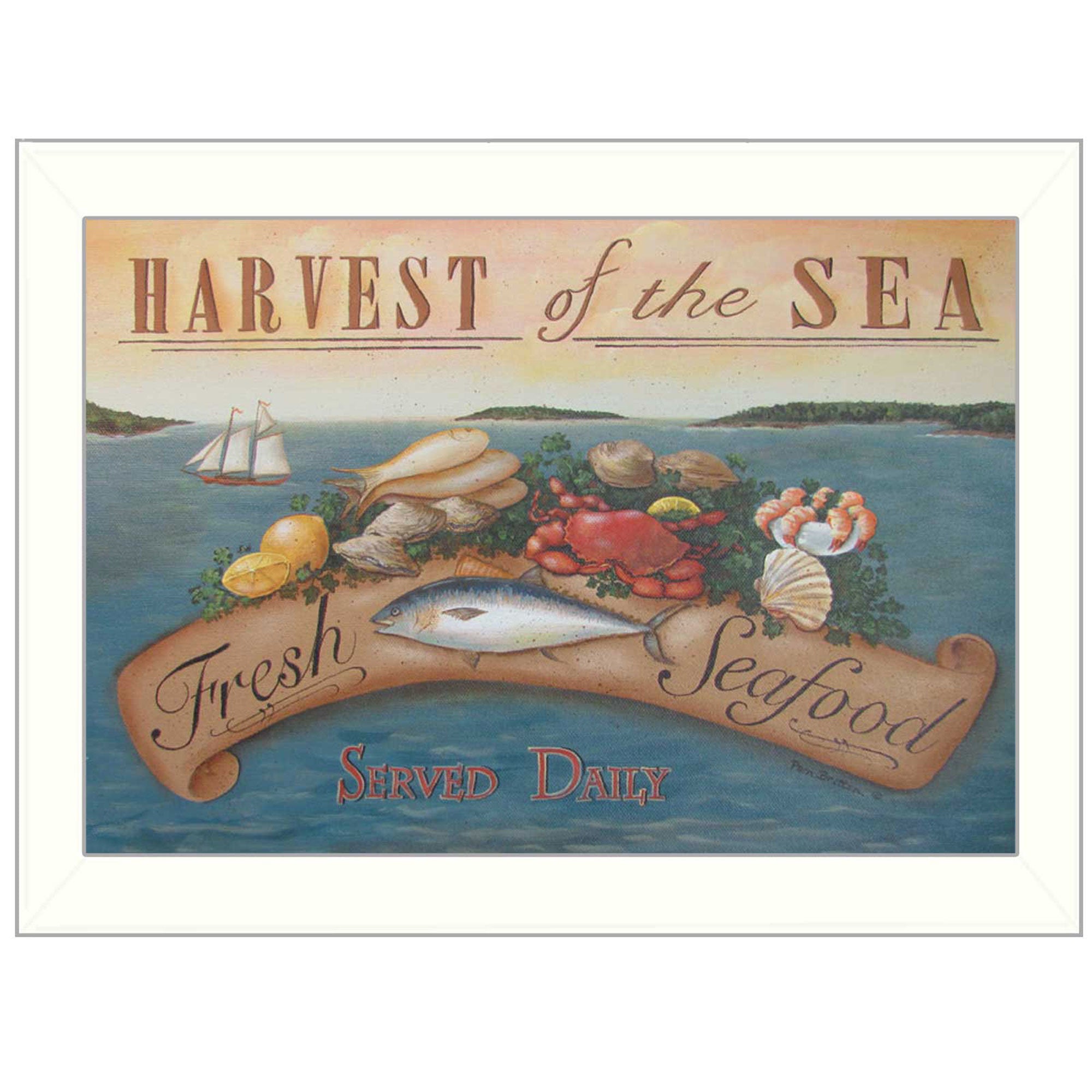 "Sea Harvest" By Pam Britton, Printed Wall Art, Ready To Hang Framed Poster, White Frame