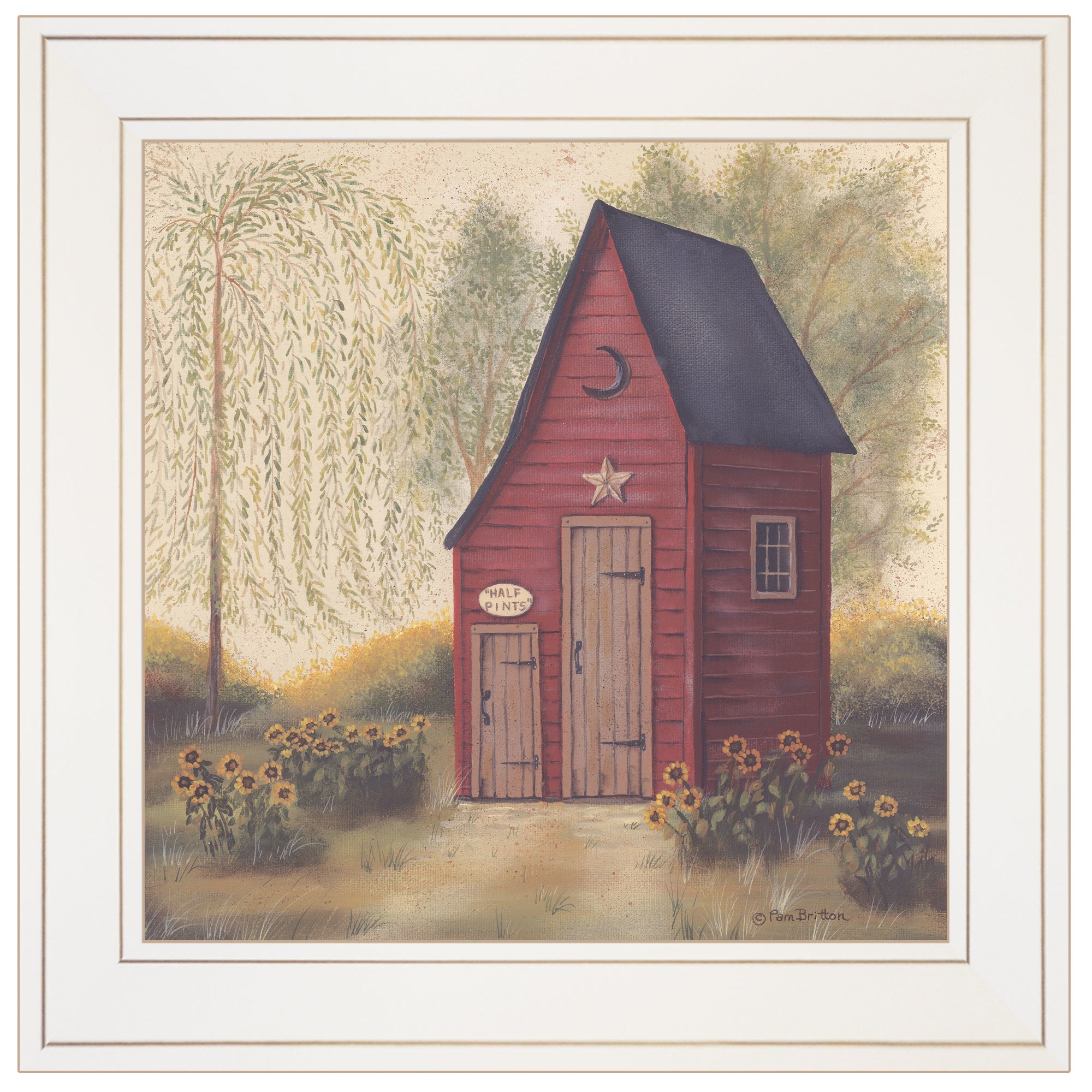 "Folk Art Outhouse II" by Pam Britton, Ready to Hang Framed Print, White Frame