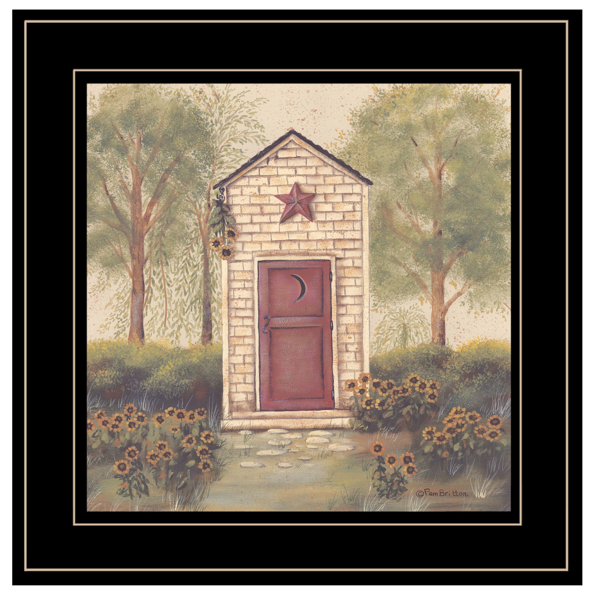 "Folk Art Outhouse III" by Pam Britton, Ready to Hang Framed Print, Black Frame