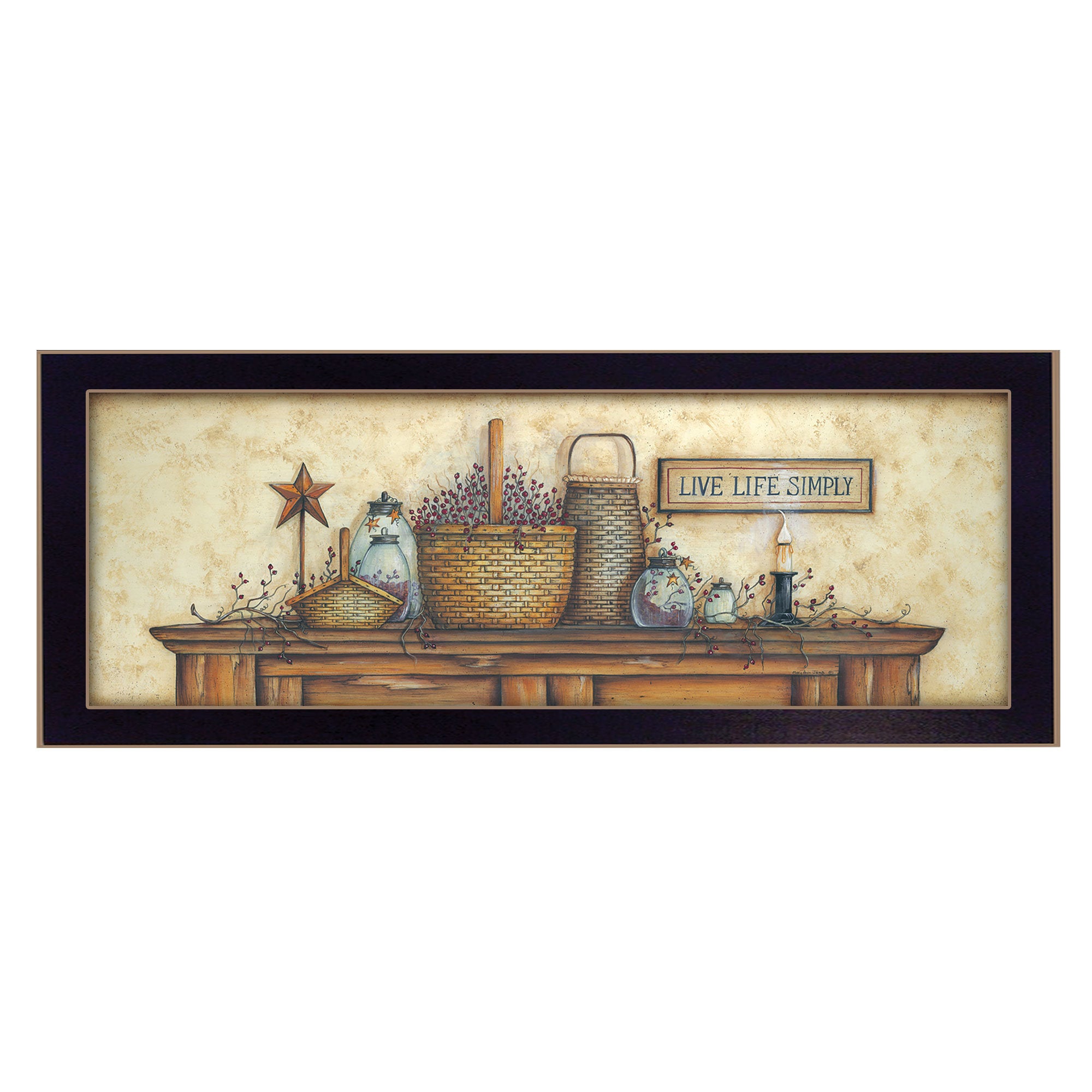 "Live Life Simply" By Mary June, Printed Wall Art, Ready To Hang Framed Poster, Black Frame