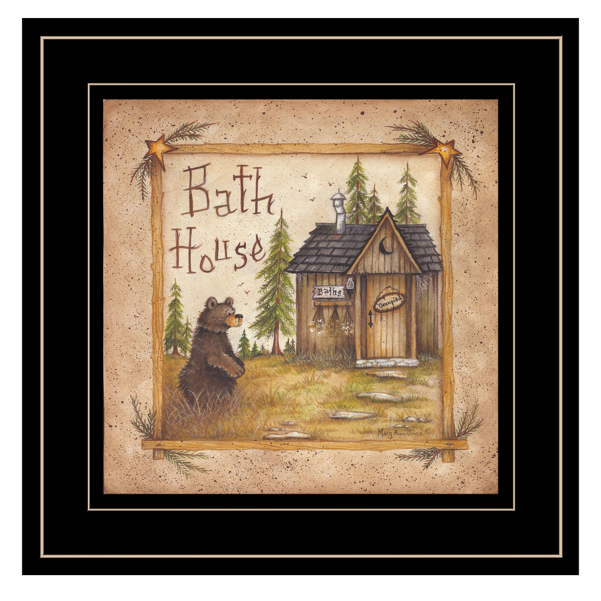 "Bath House" by Mary Ann June, Ready to Hang Framed Print, Black Frame