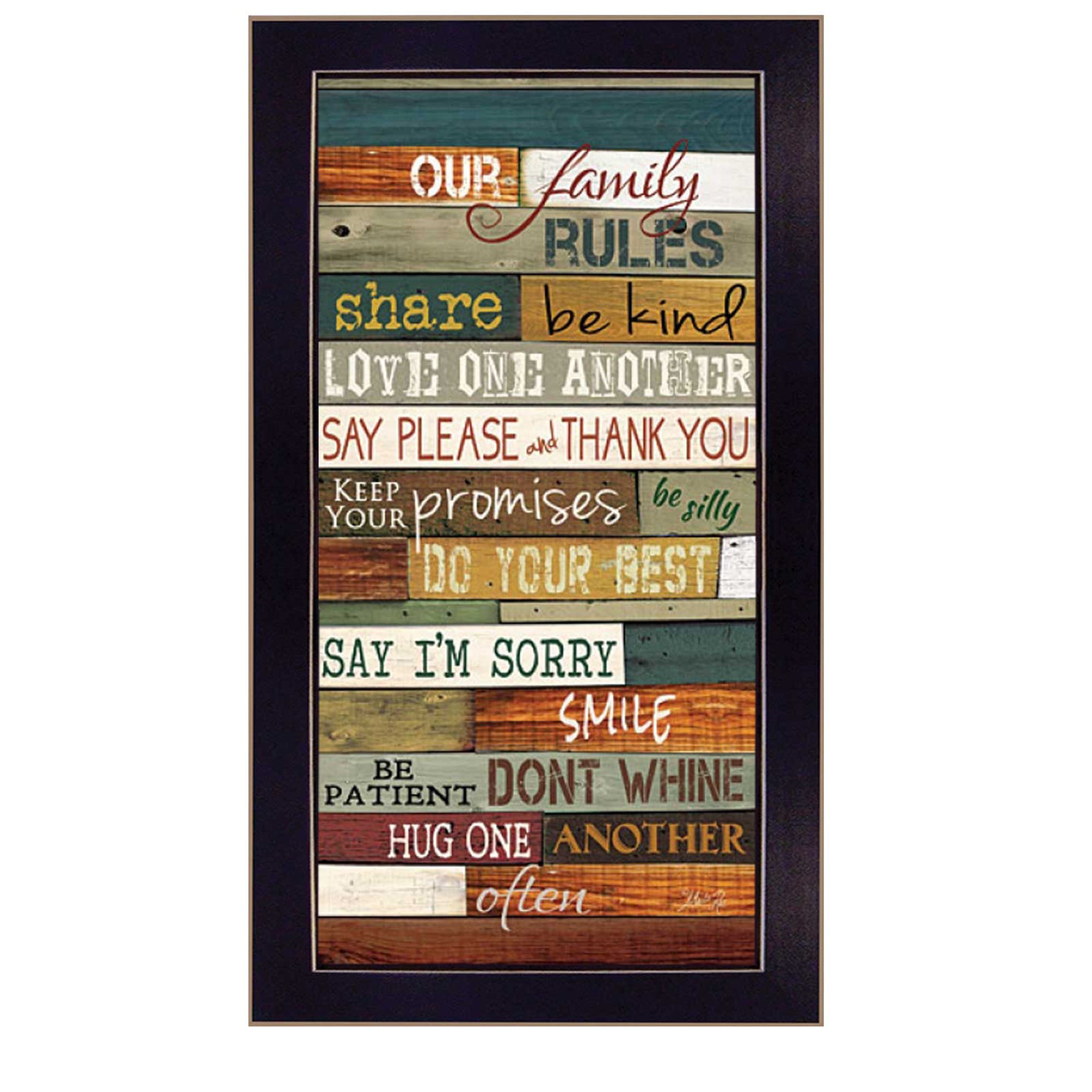 "Our Family Rules" By Marla Rae, Printed Wall Art, Ready To Hang Framed Poster, Black Frame