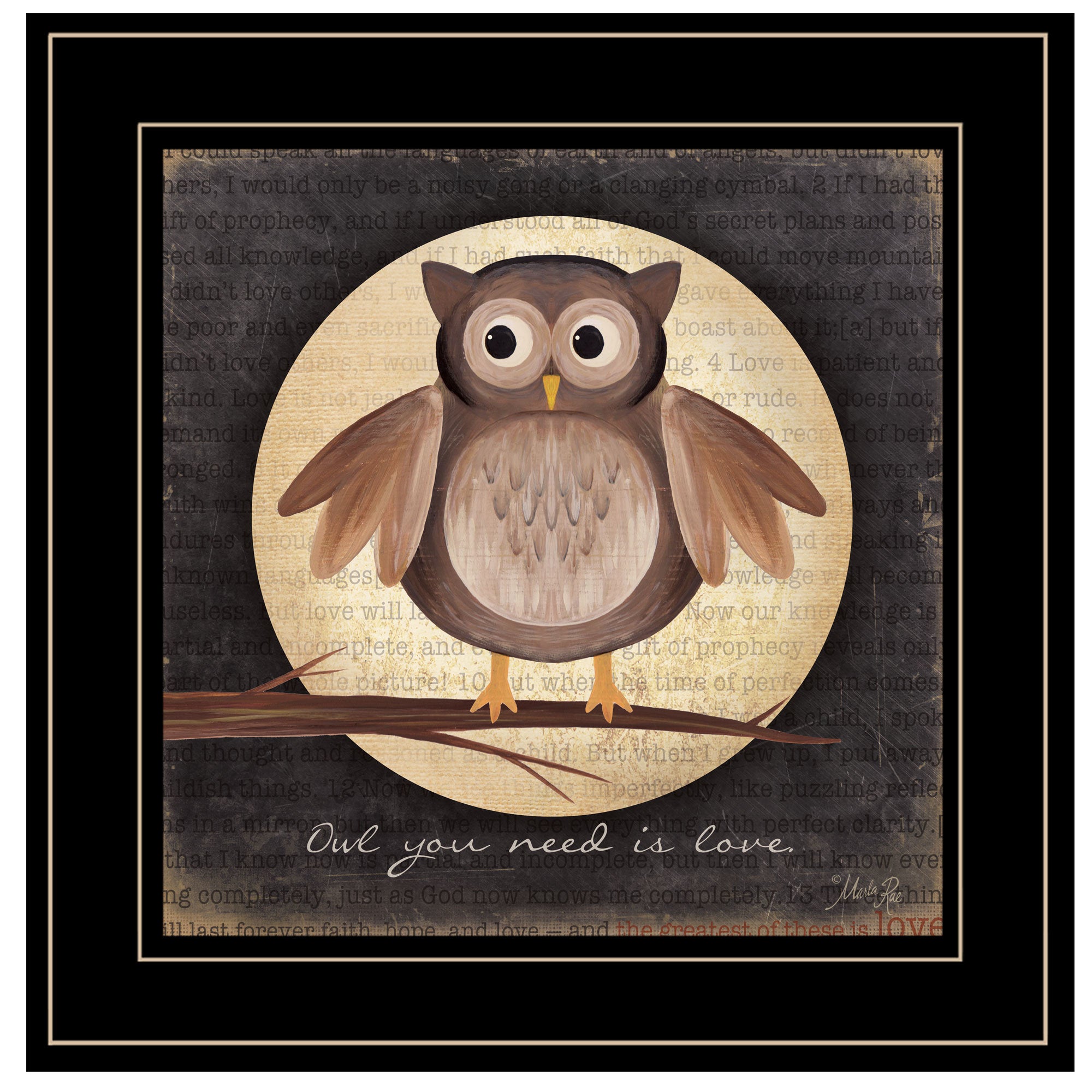 "Owl You Need is Love" by Marla Rae, Ready to Hang Framed Print, Black Frame