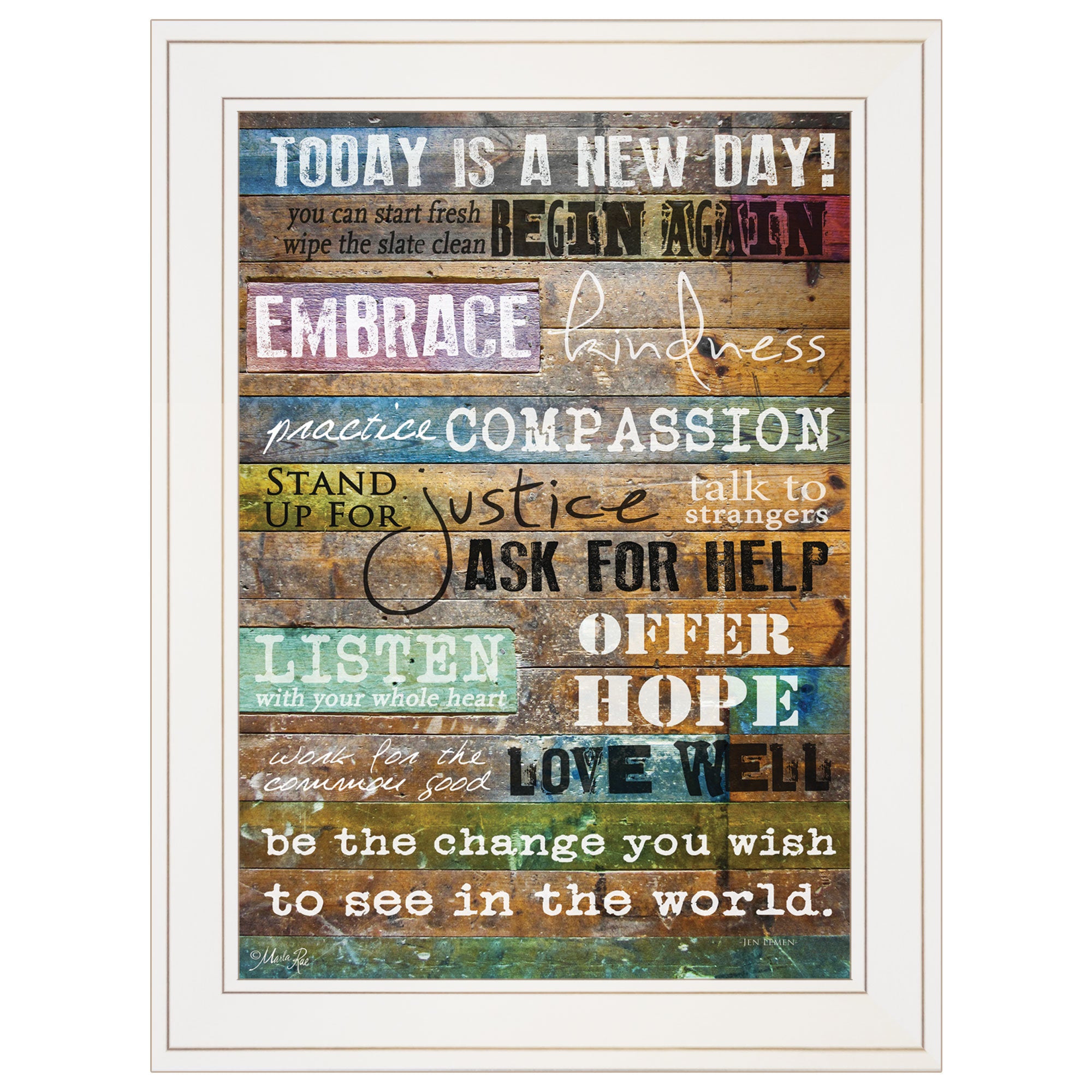 "Today Is" by Marla Rae, Ready to Hang Framed print, White Frame