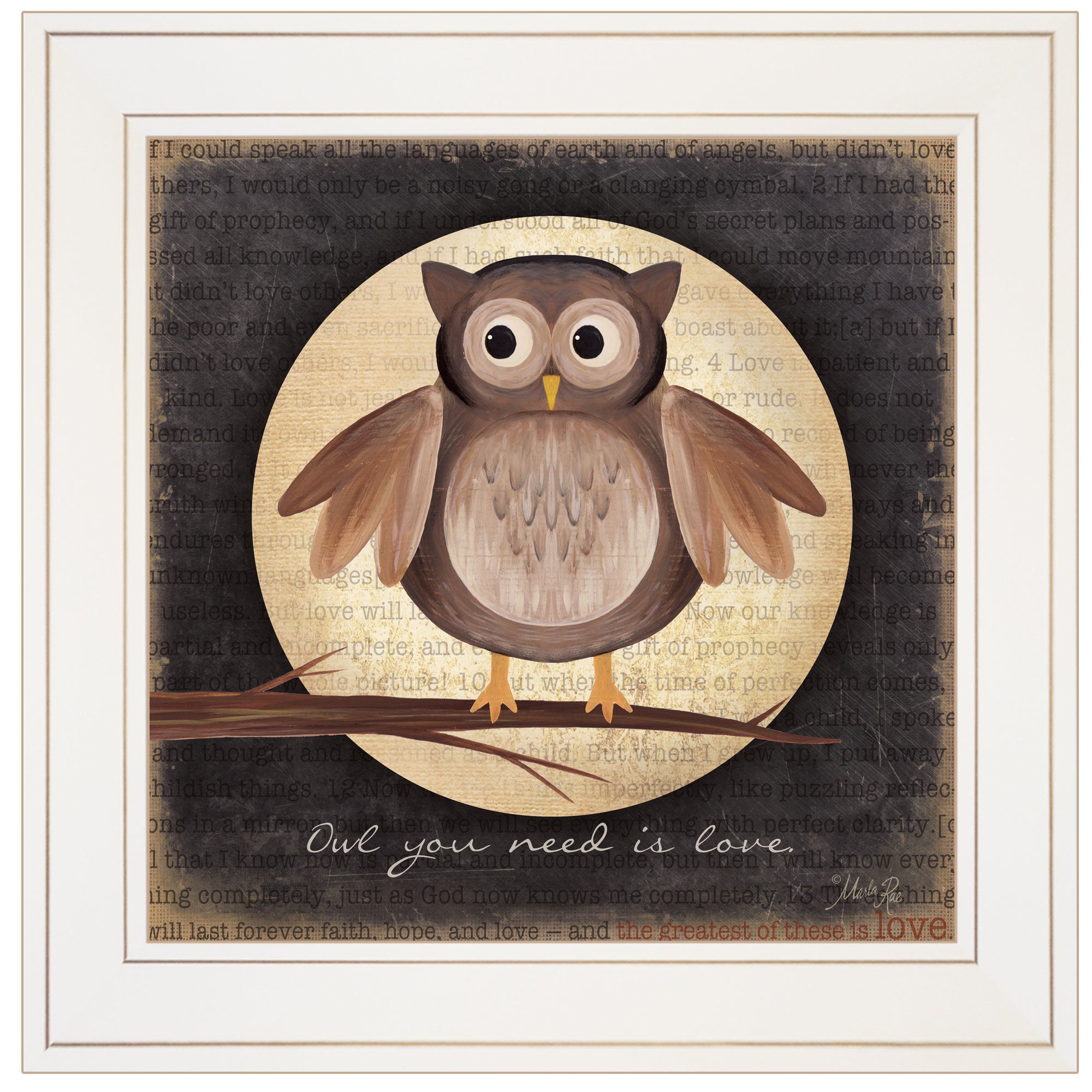 "Owl You Need is Love" by Marla Rae, Ready to Hang Framed Print, White Frame