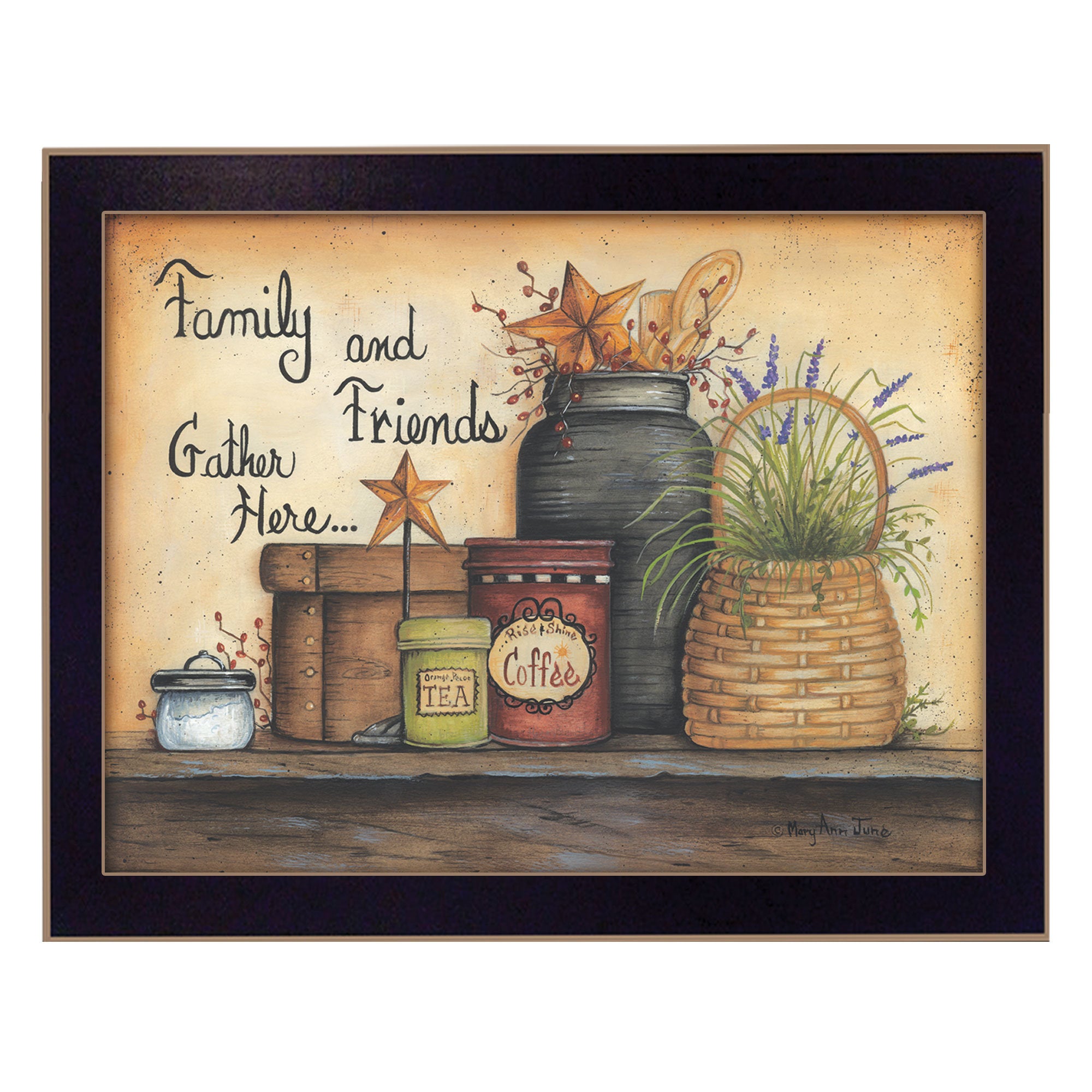 "Family and Friends" By Mary June, Printed Wall Art, Ready To Hang Framed Poster, Black Frame