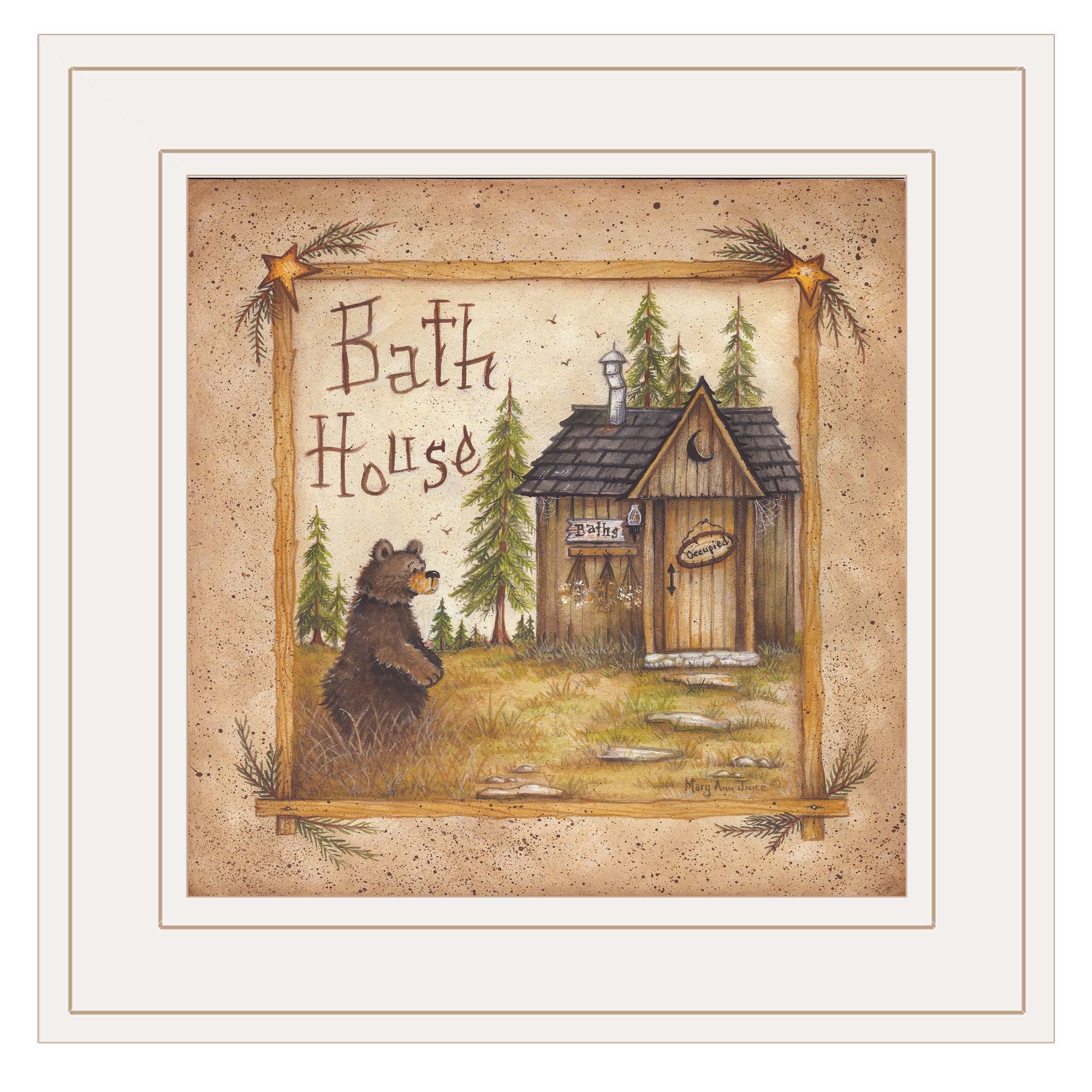 "Bath House" by Mary Ann June, Ready to Hang Framed Print, White Frame