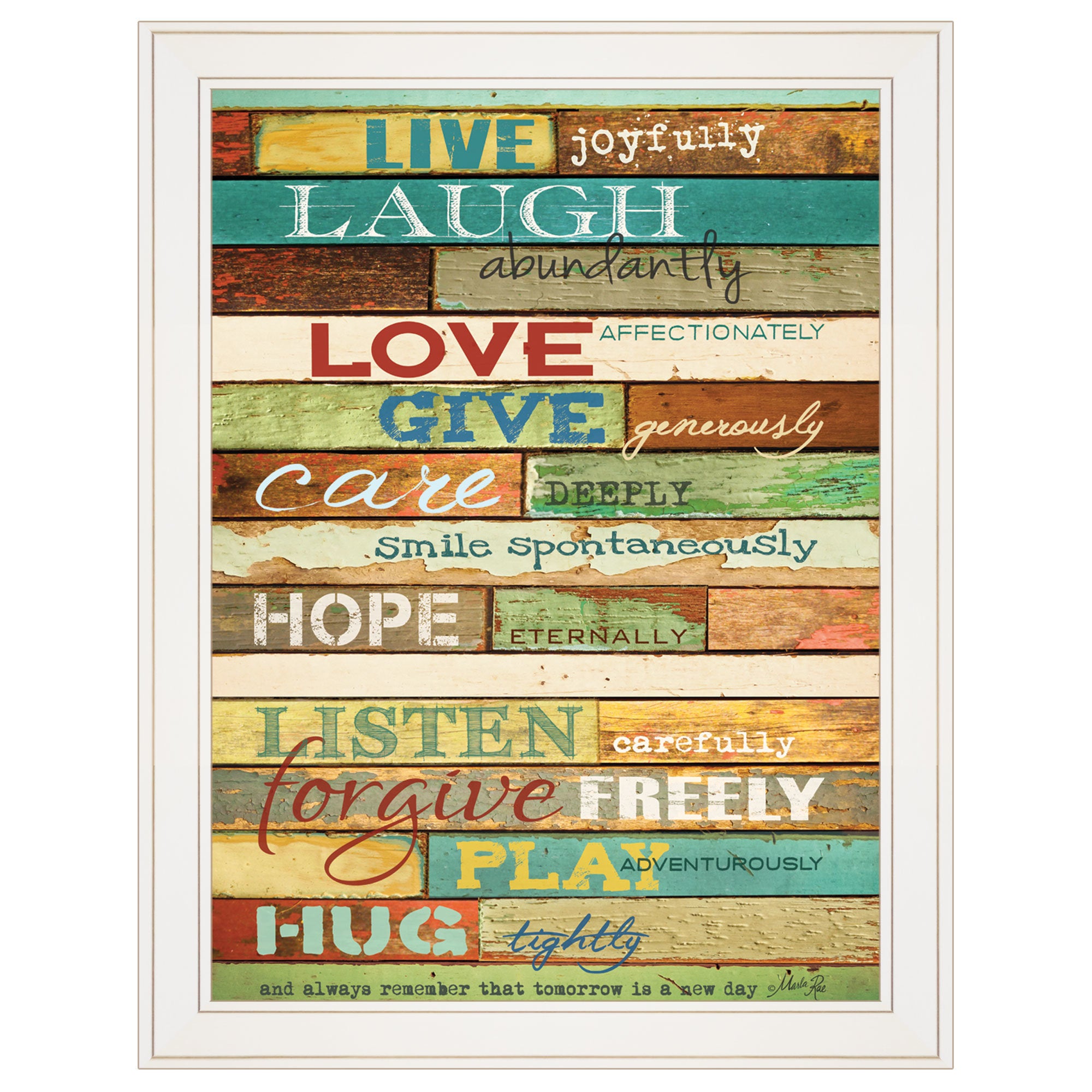"Live Joyfully" by Marla Rae, Ready to Hang Framed print, White Frame