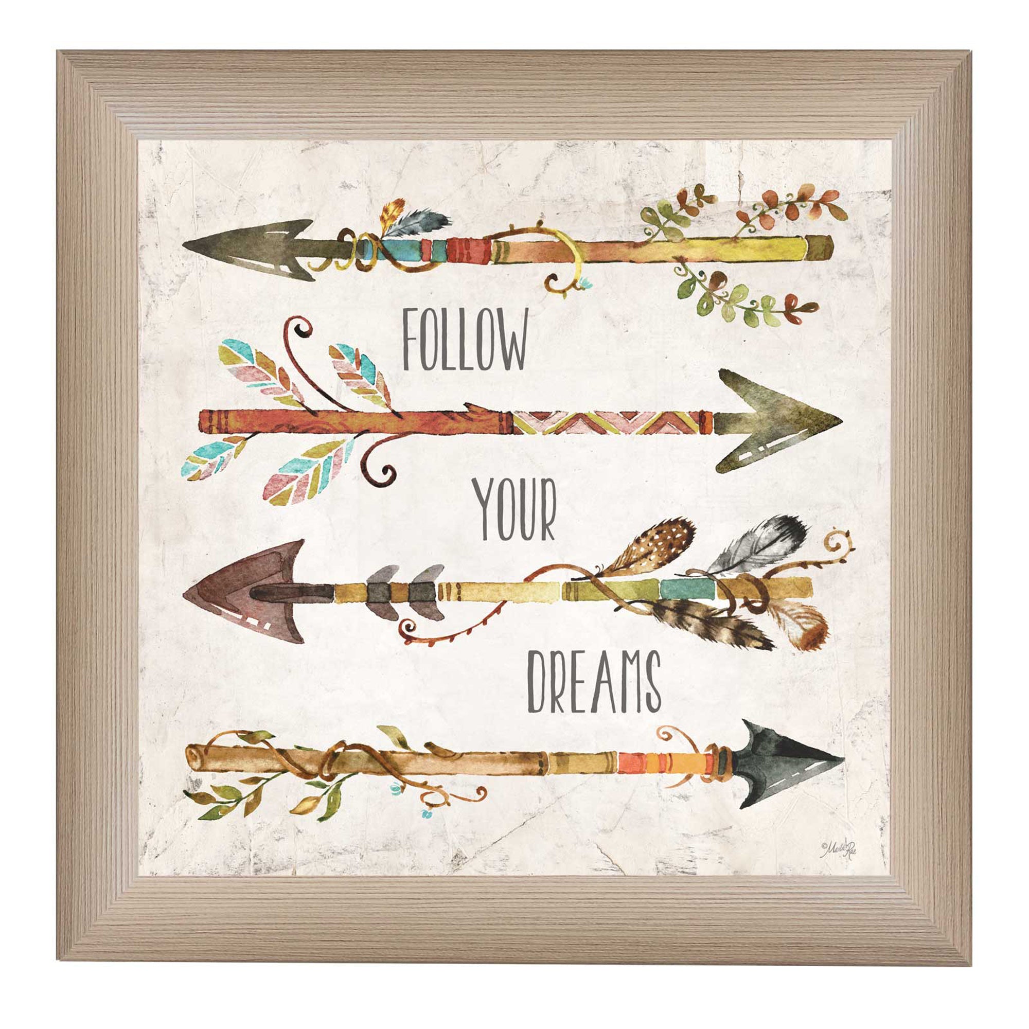 "Follow Your Dreams" By Marla Rae, Printed Wall Art, Ready To Hang Framed Poster, Beige Frame