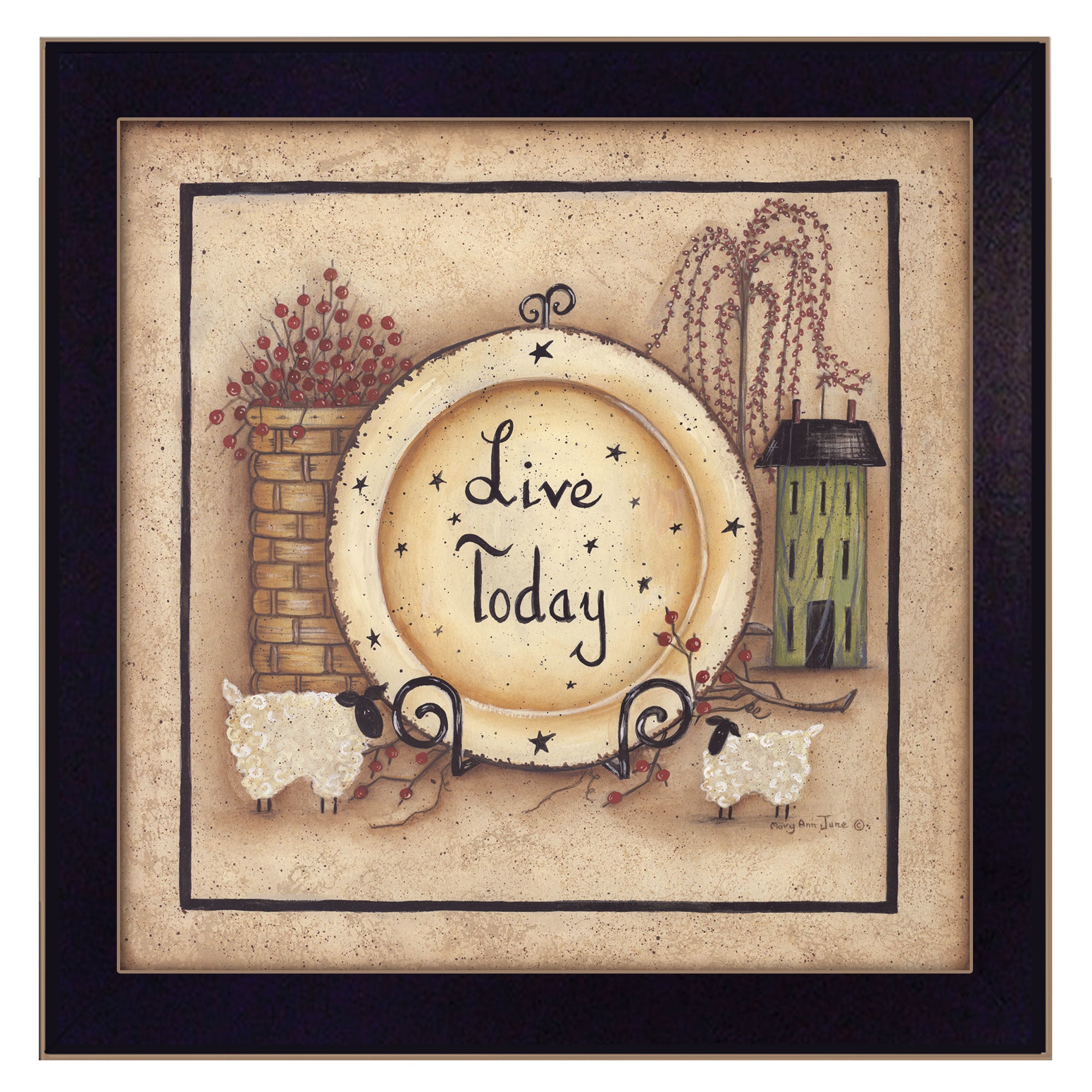 "Live Today" By Mary June, Printed Wall Art, Ready To Hang Framed Poster, Black Frame