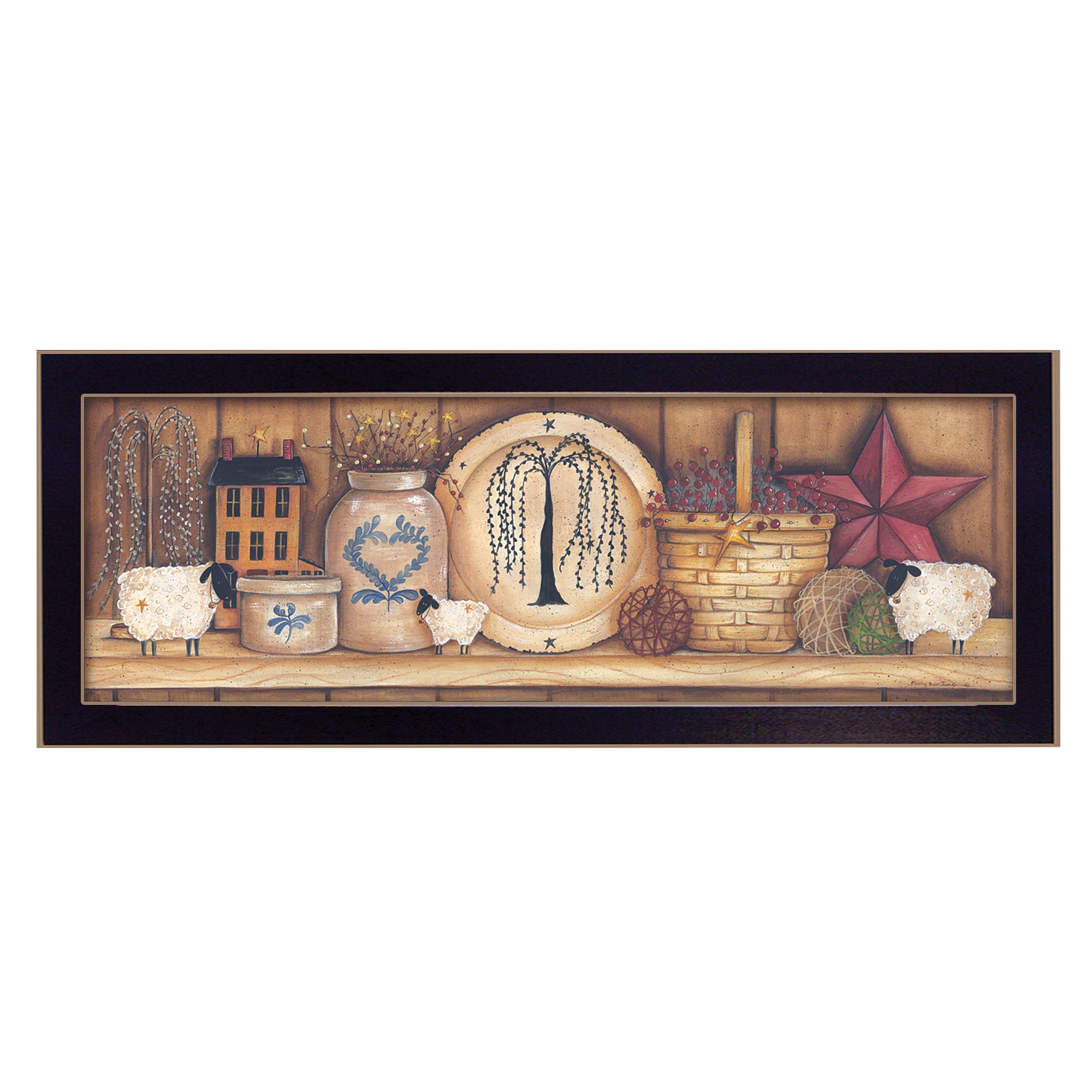 "Shelf Gathering" By Mary June, Printed Wall Art, Ready To Hang Framed Poster, Black Frame