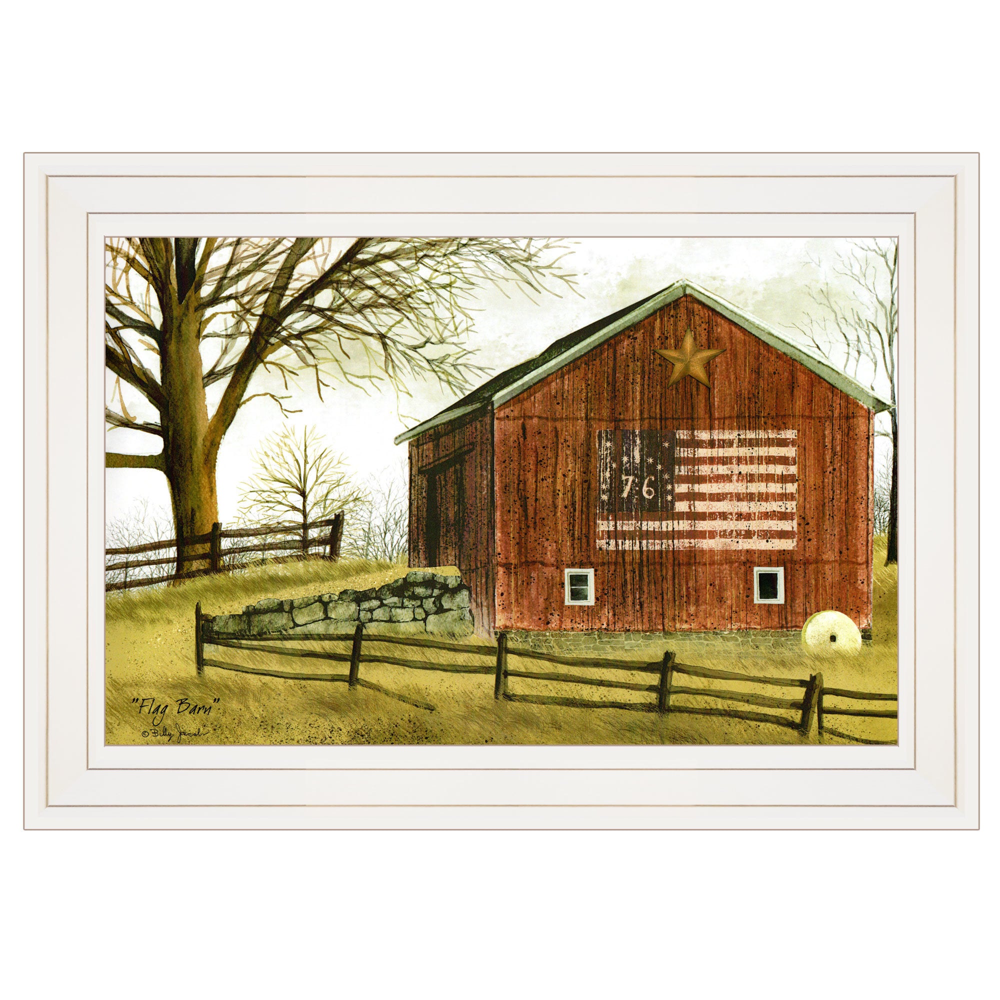 "Flag Barn" By Billy Jacobs, Ready to Hang Framed Print, White Frame