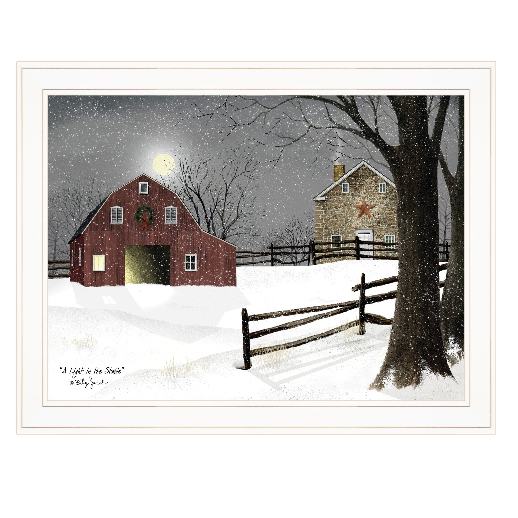 "Light in the Stable" By Billy Jacobs, Ready to Hang Framed Print, White Frame