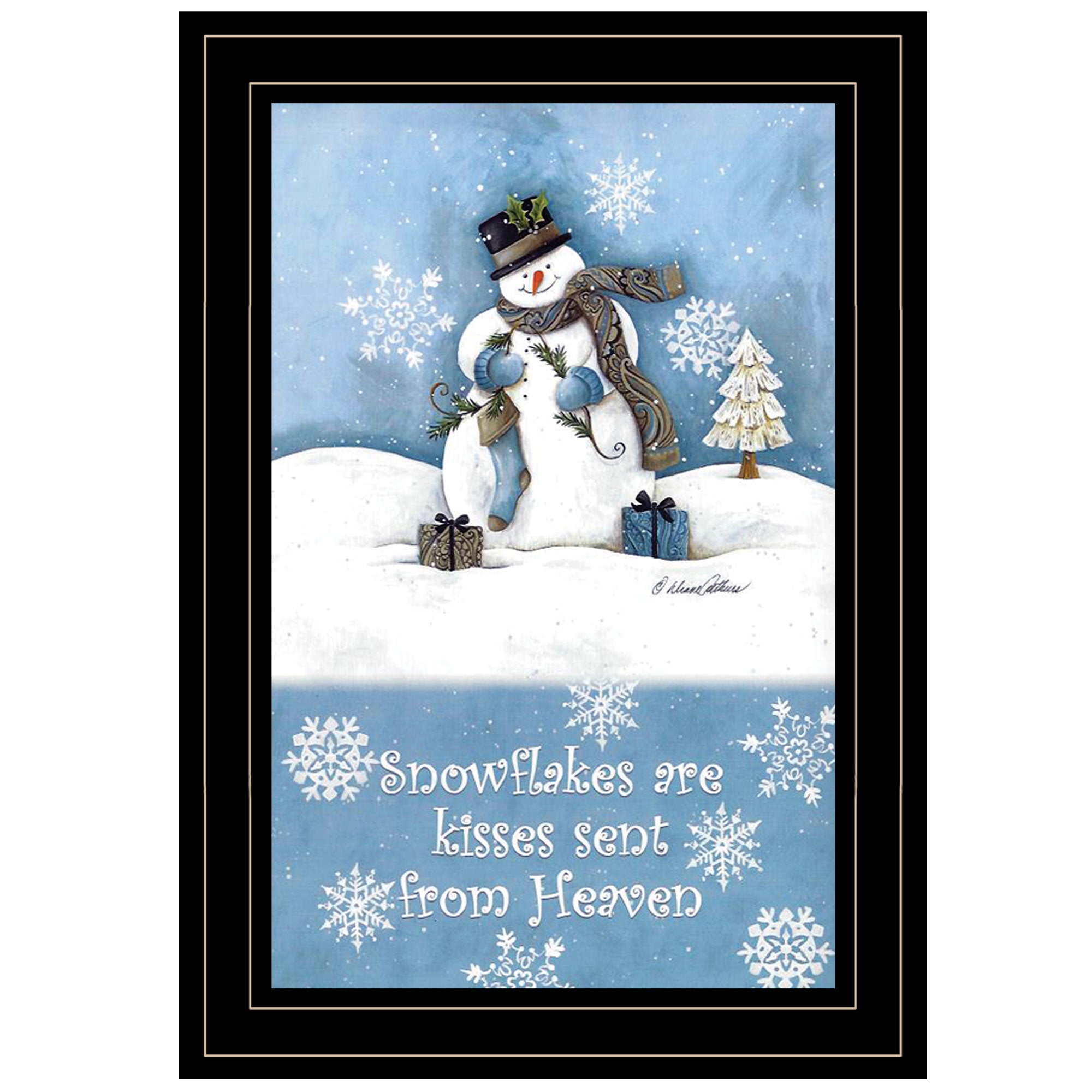 "Trendy Snowman" By Diane Kater, Ready to Hang Framed Print, Black Frame