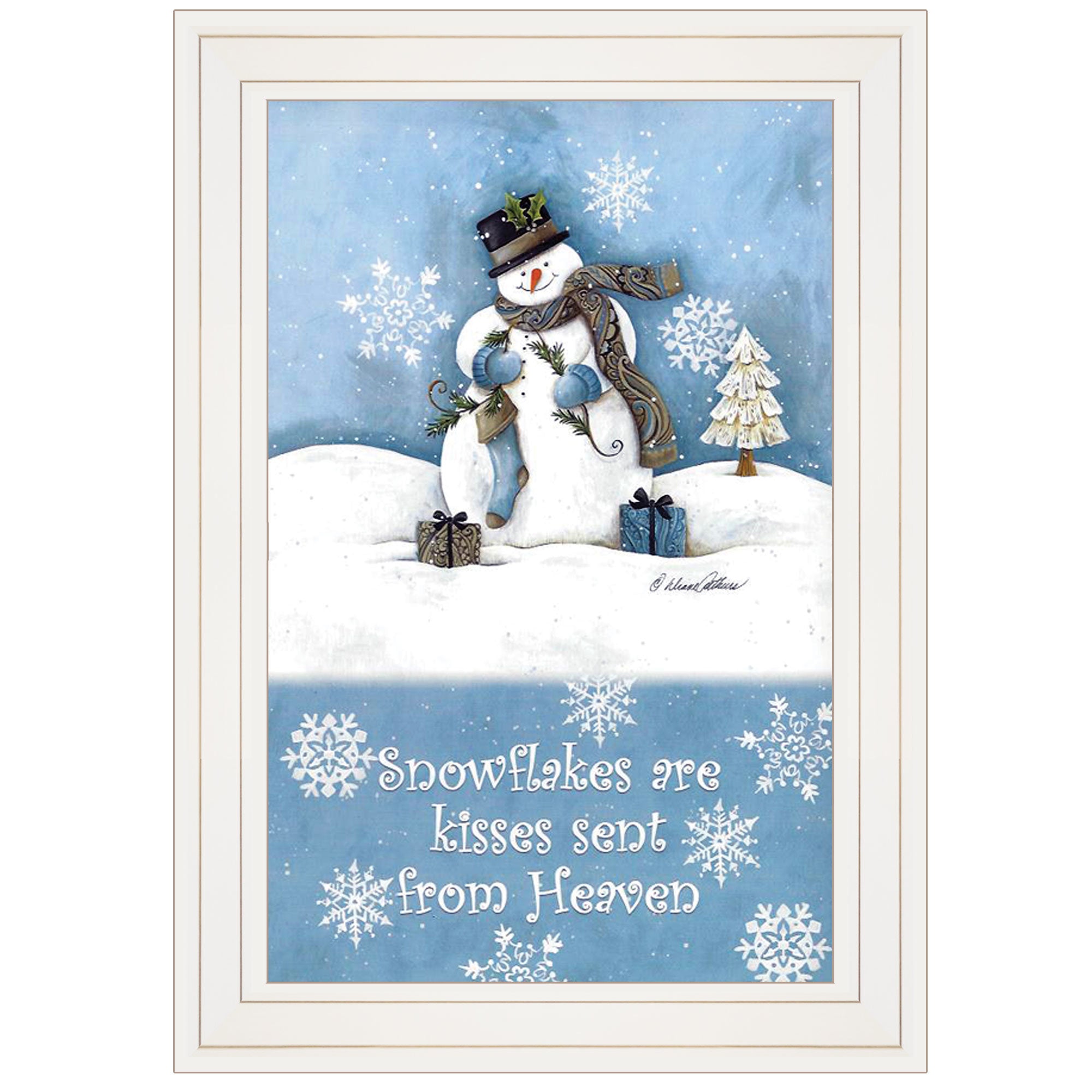 "Trendy Snowman" By Diane Kater, Ready to Hang Framed Print, White Frame