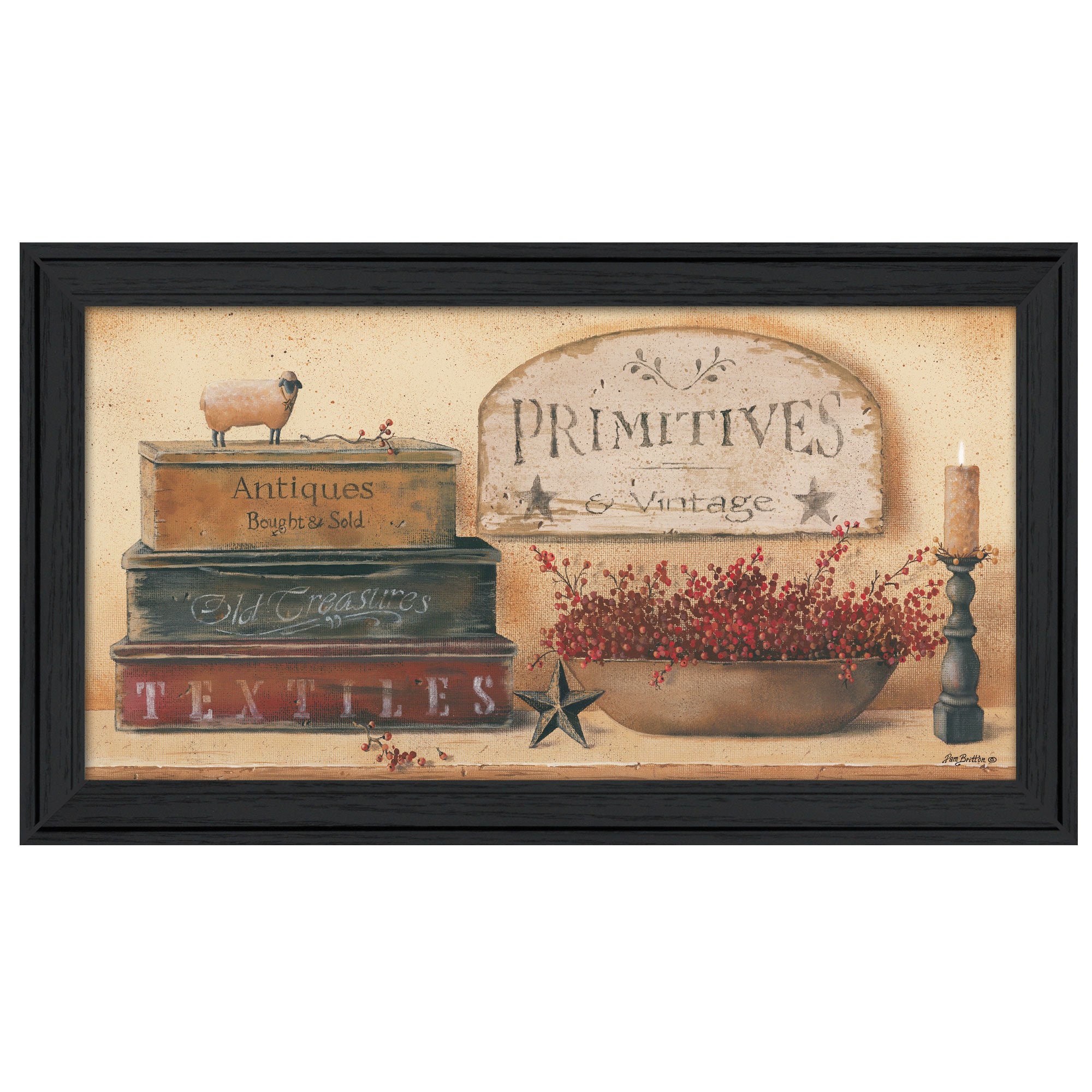 "Primitives & Vintage" By Pam Britton, Ready to Hang Framed Print, Black Frame