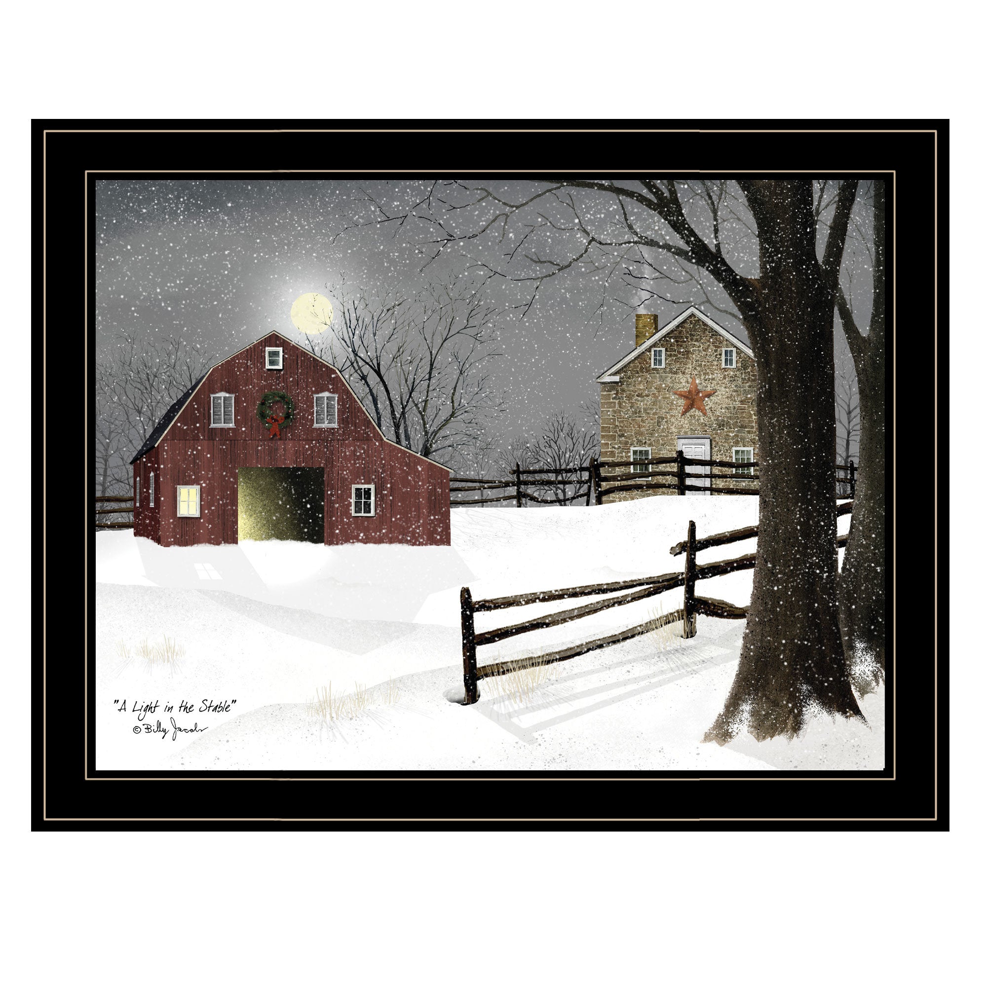 "Light in the Stable" By Billy Jacobs, Ready to Hang Framed Print, Black Frame