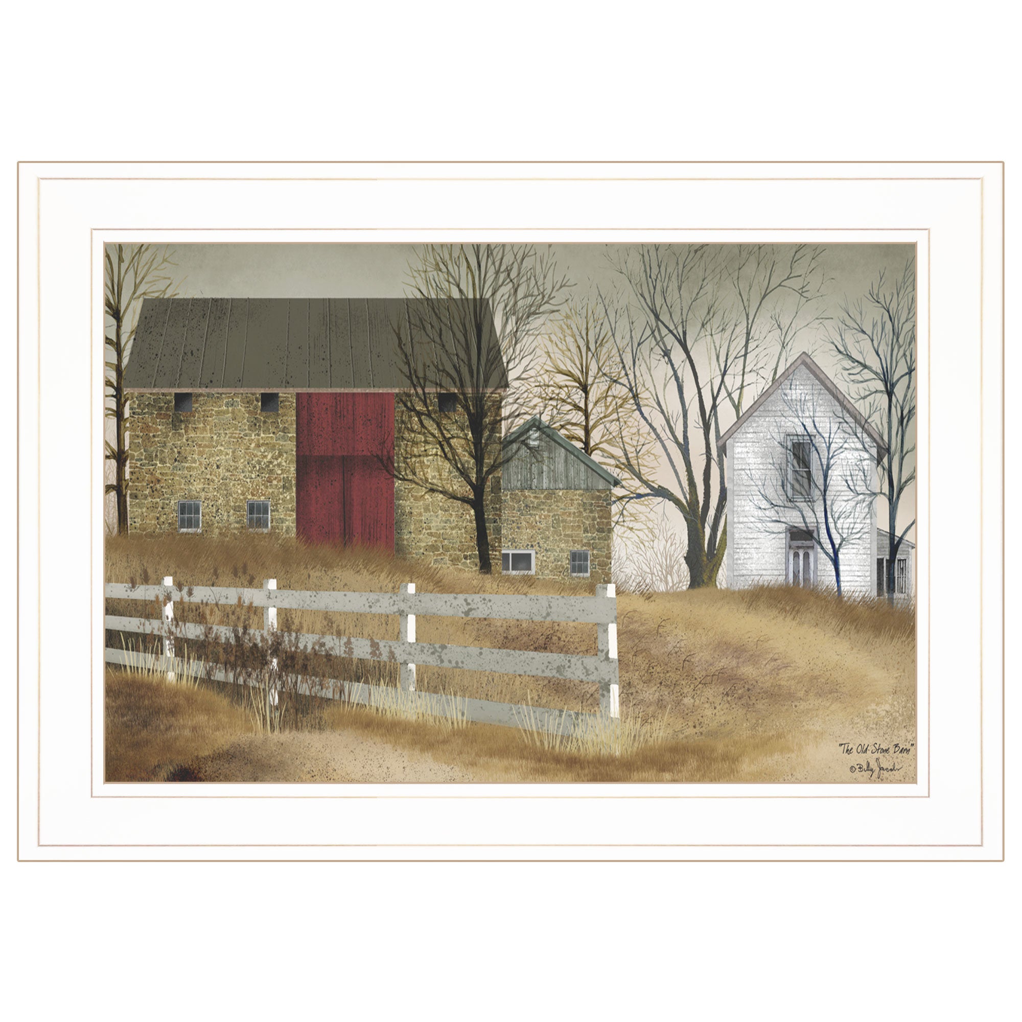 "The Old Stone Barn" by Billy Jacobs, Ready to Hang Framed Print, White Frame