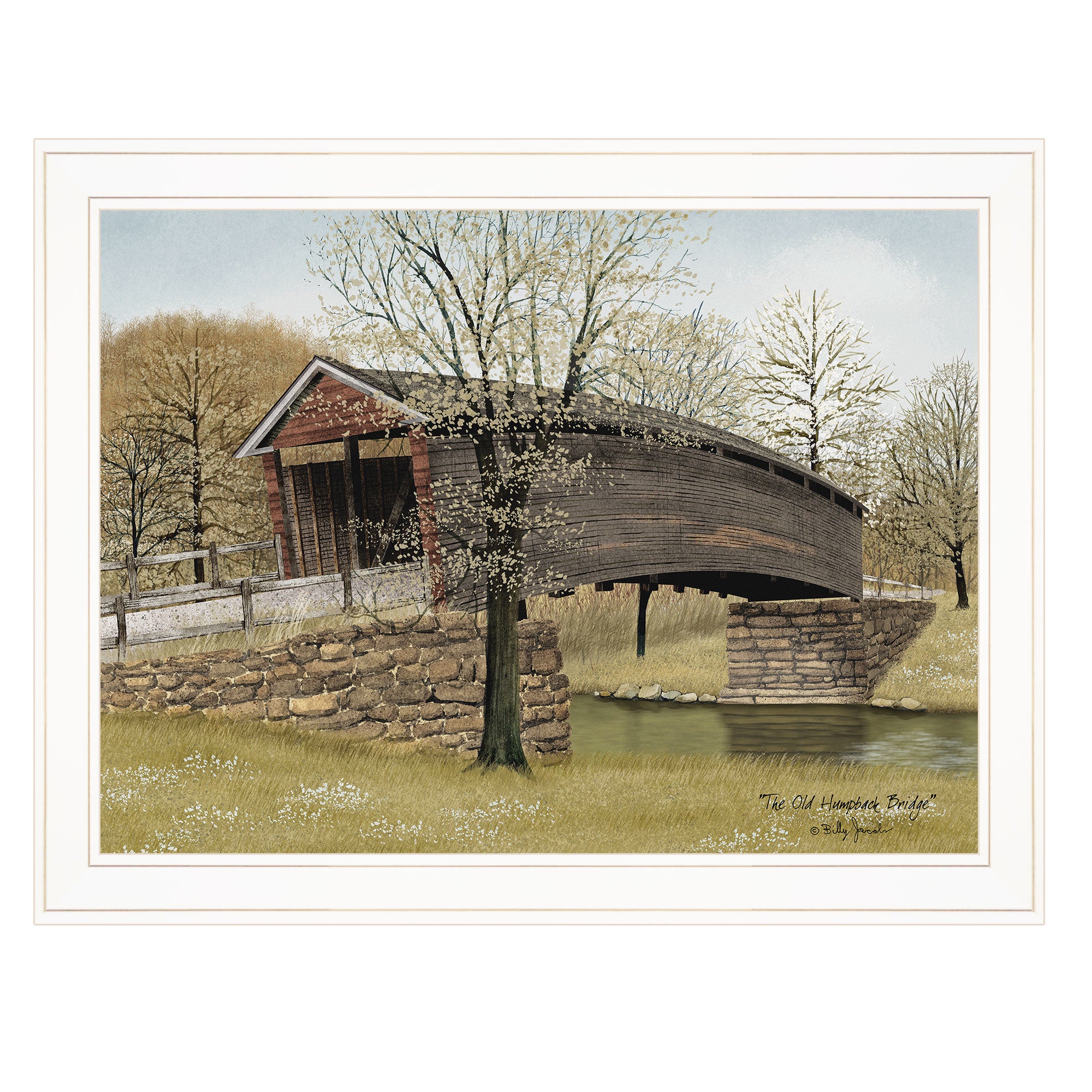 "The Old Humpback Bridge" by Billy Jacobs, Ready to Hang Framed Print, White Frame