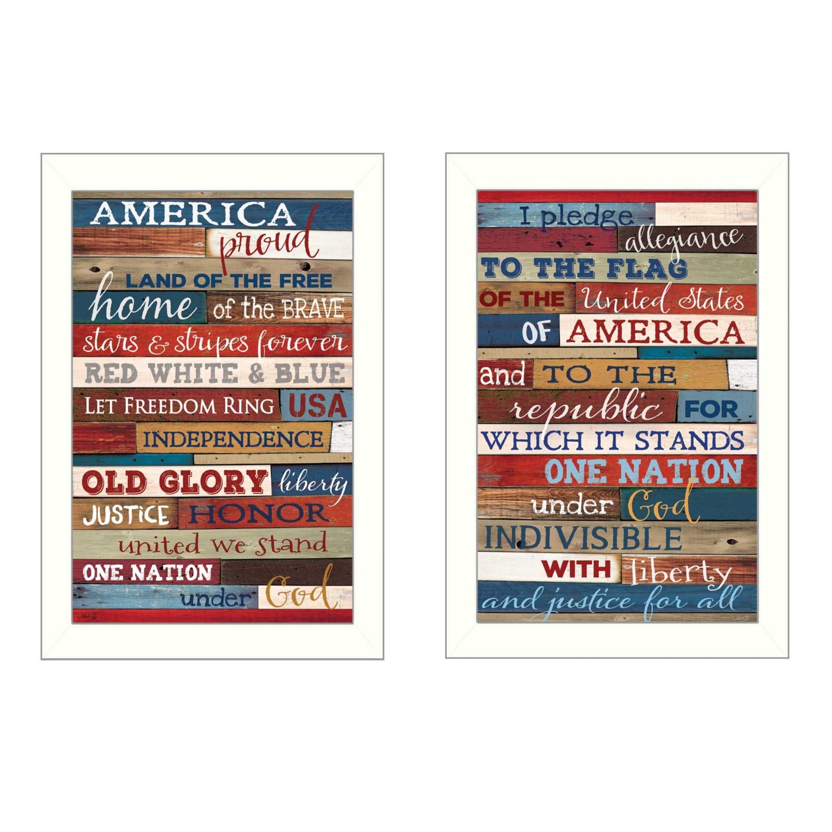 "America Proud II Collection" 2-Piece Vignette By Marla Rae, Printed Wall Art, Ready To Hang Framed Poster, White Frame