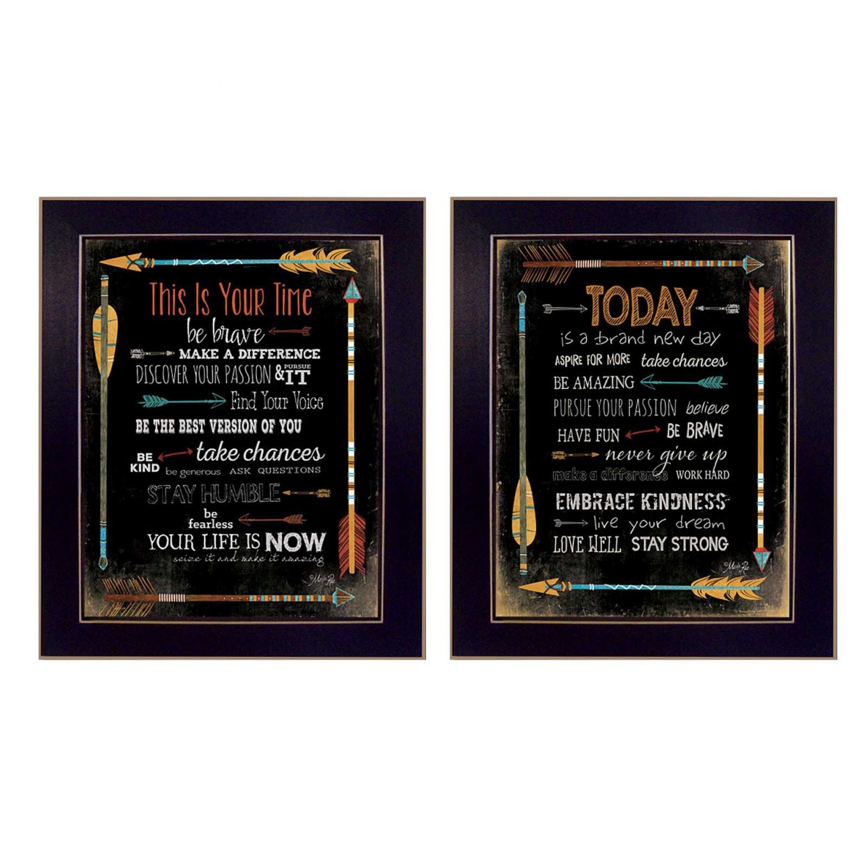 "Arrows II Collection" 2-Piece Vignette By Marla Rae, Printed Wall Art, Ready To Hang Framed Poster, Black Frame