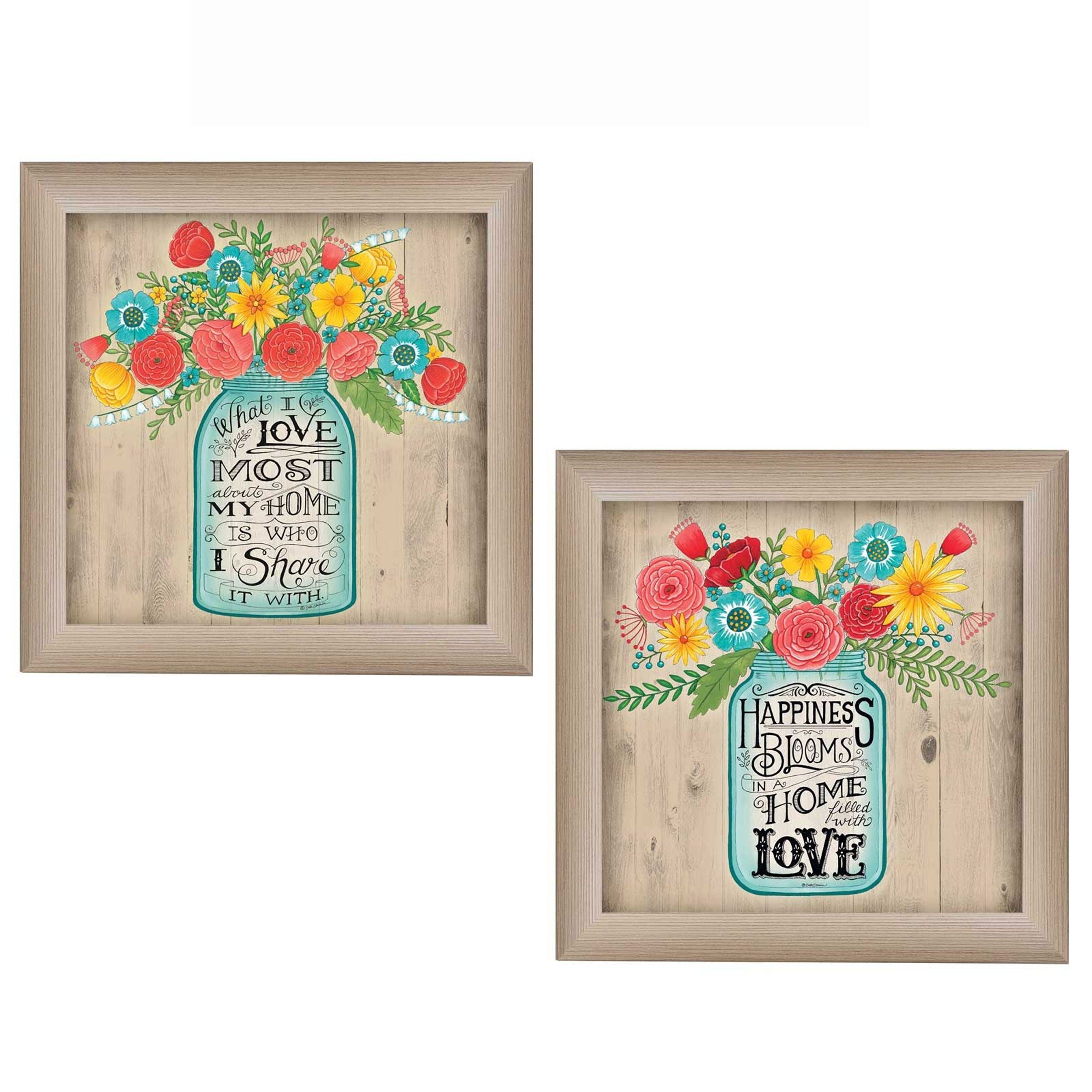 "Mason Jars II Collection" 2-Piece Vignette By Debbie Strain, Printed Wall Art, Ready To Hang Framed Poster, Beige Frame
