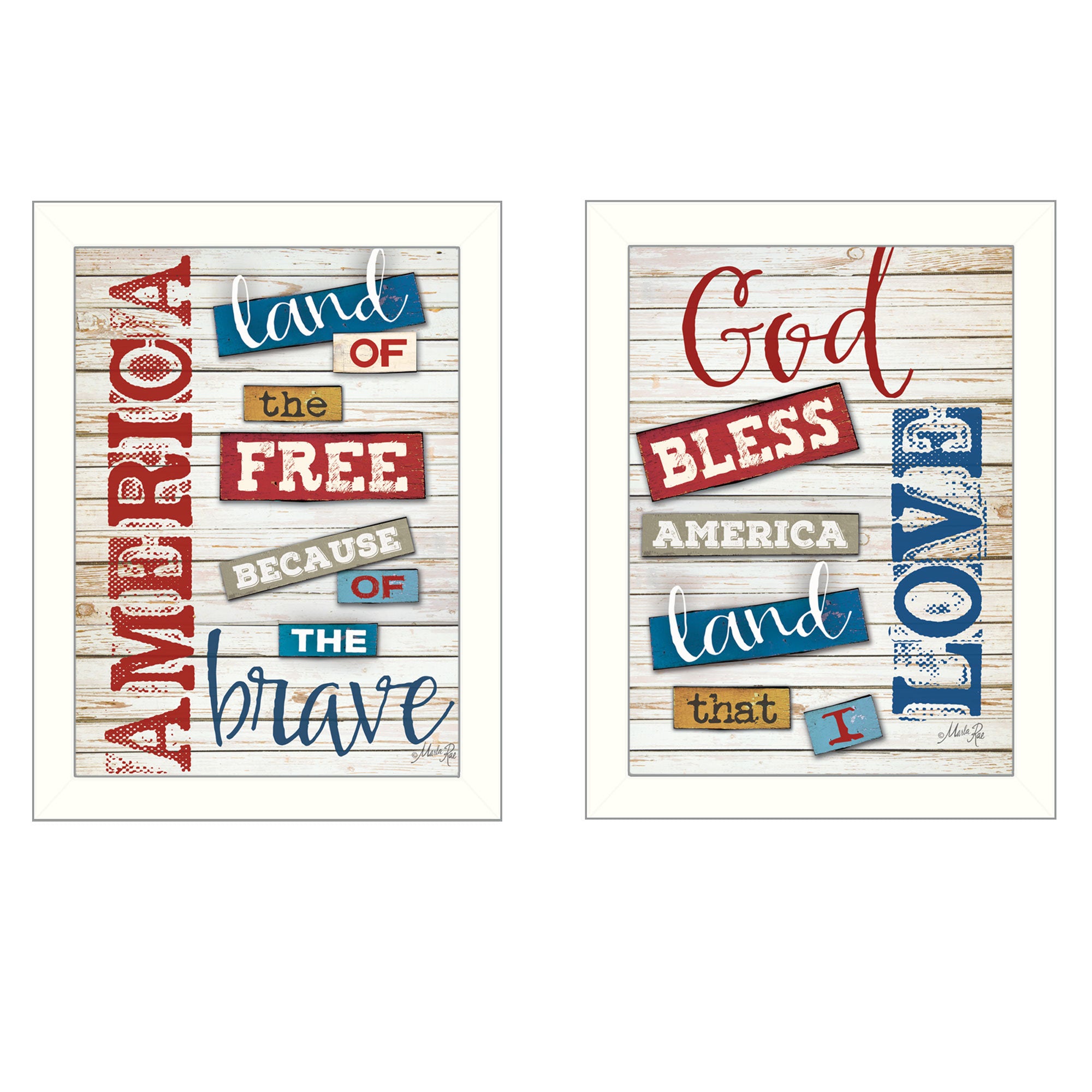 "American Collection" 2-Piece Vignette By Marla Rae, Printed Wall Art, Ready To Hang Framed Poster, White Frame