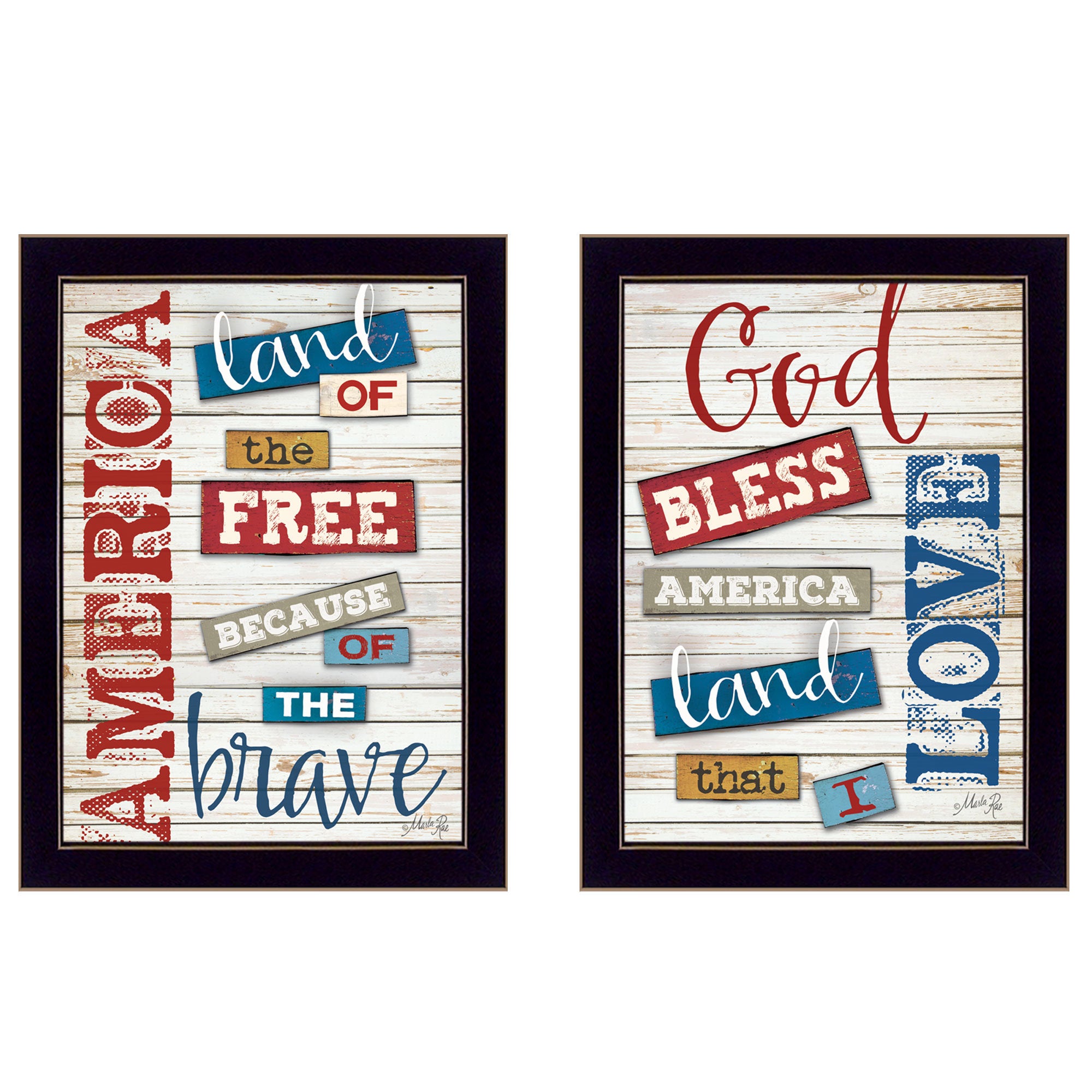 "American Collection" 2-Piece Vignette By Marla Rae, Printed Wall Art, Ready To Hang Framed Poster, Black Frame