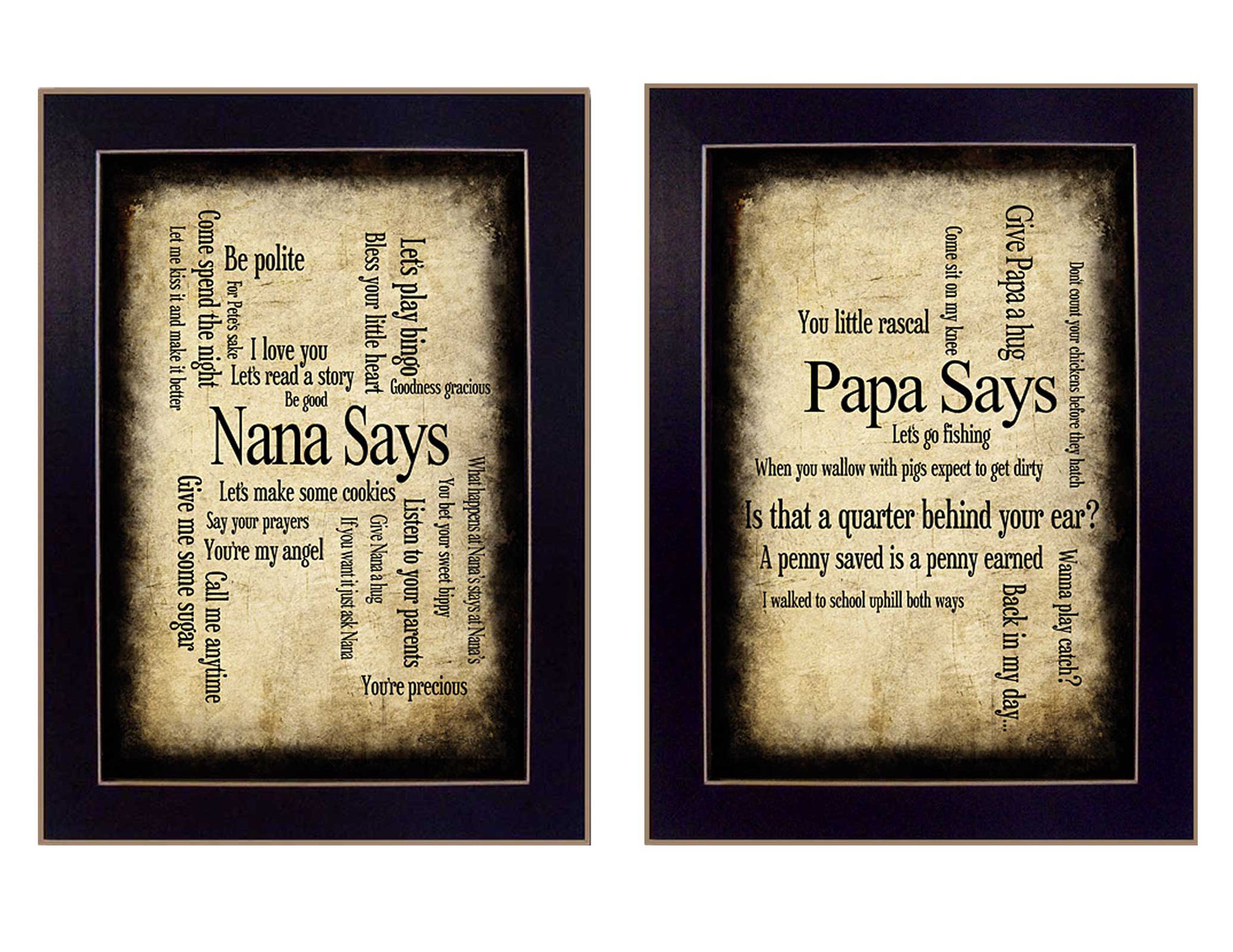 "Nana/Papa Collection" 2-Piece Vignette By Susan Ball, Printed Wall Art, Ready To Hang Framed Poster, Black Frame