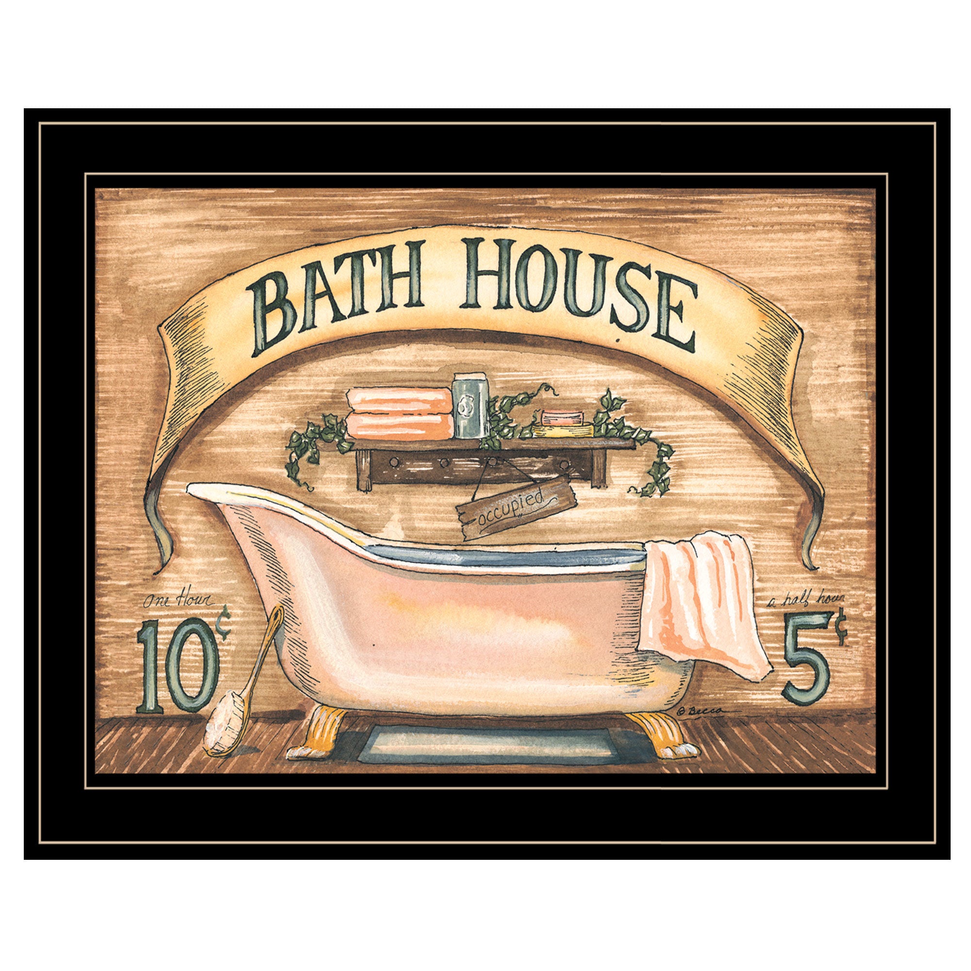 "Bath House" by Becca Barton, Ready to Hang Framed Print, Black Frame