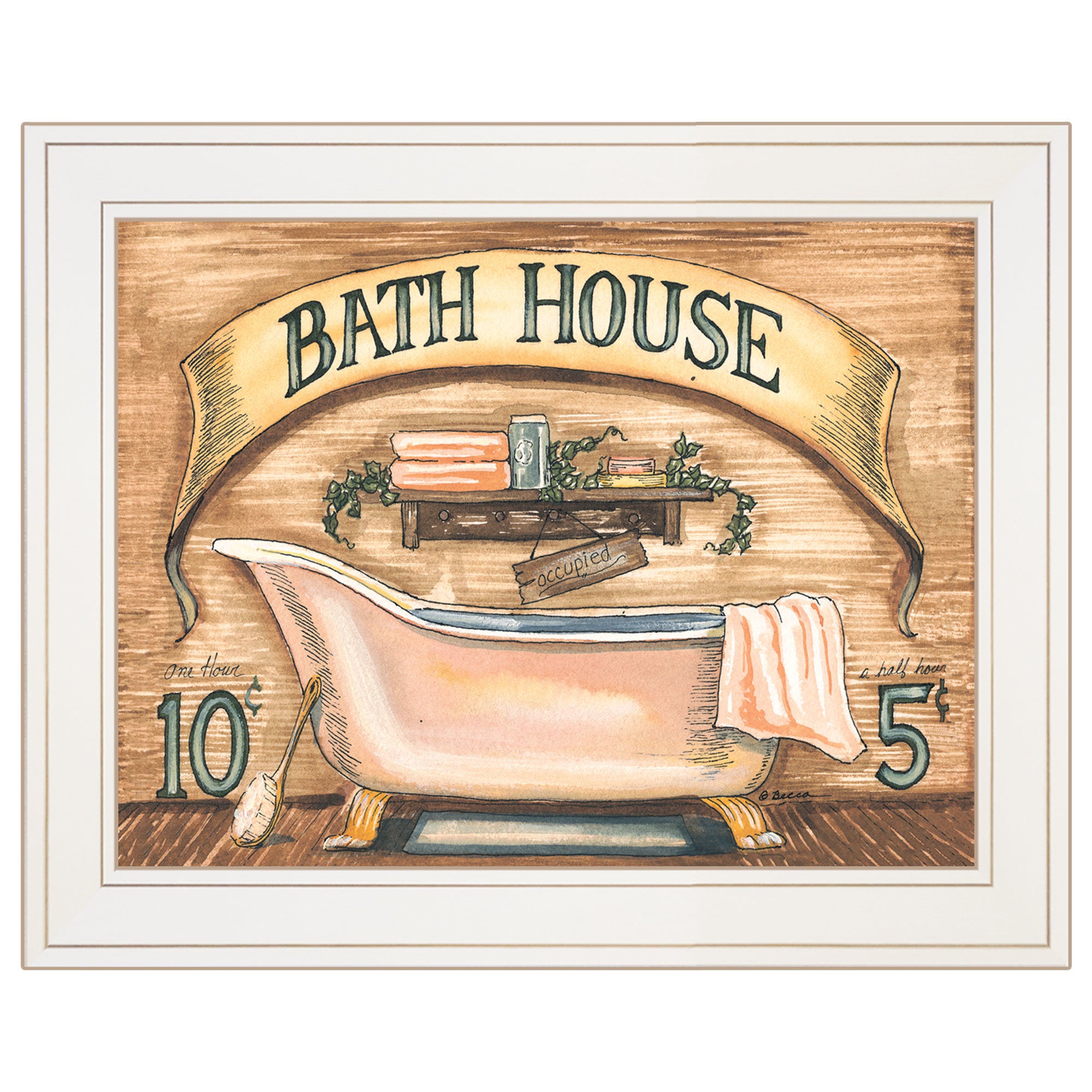 "Bath House" by Becca Barton, Ready to Hang Framed Print, White Frame