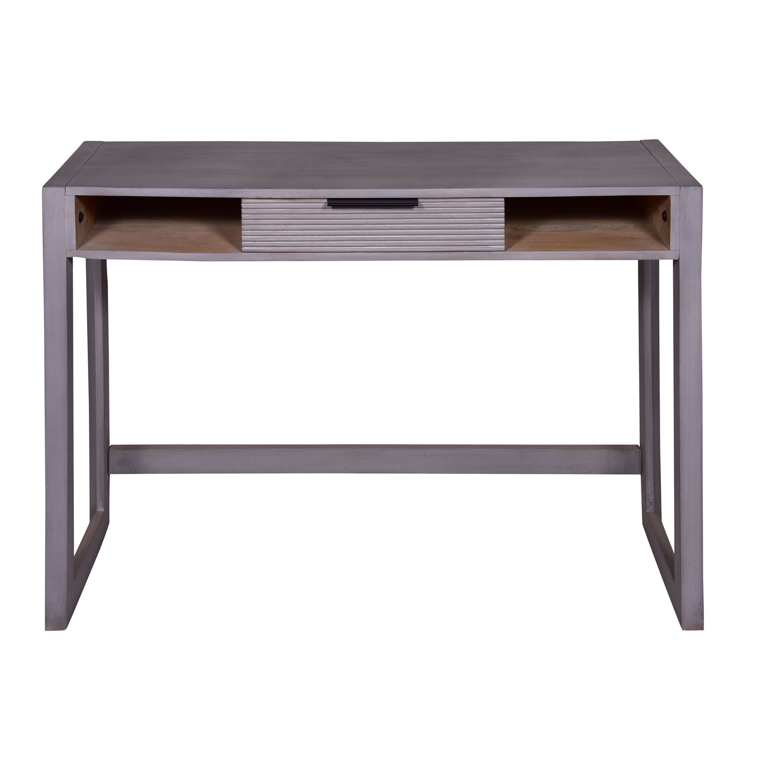 44 Inch Minimalist Single Drawer, Mago Wood, Entryway Console Table Desk, Textured Groove Lines, Gray