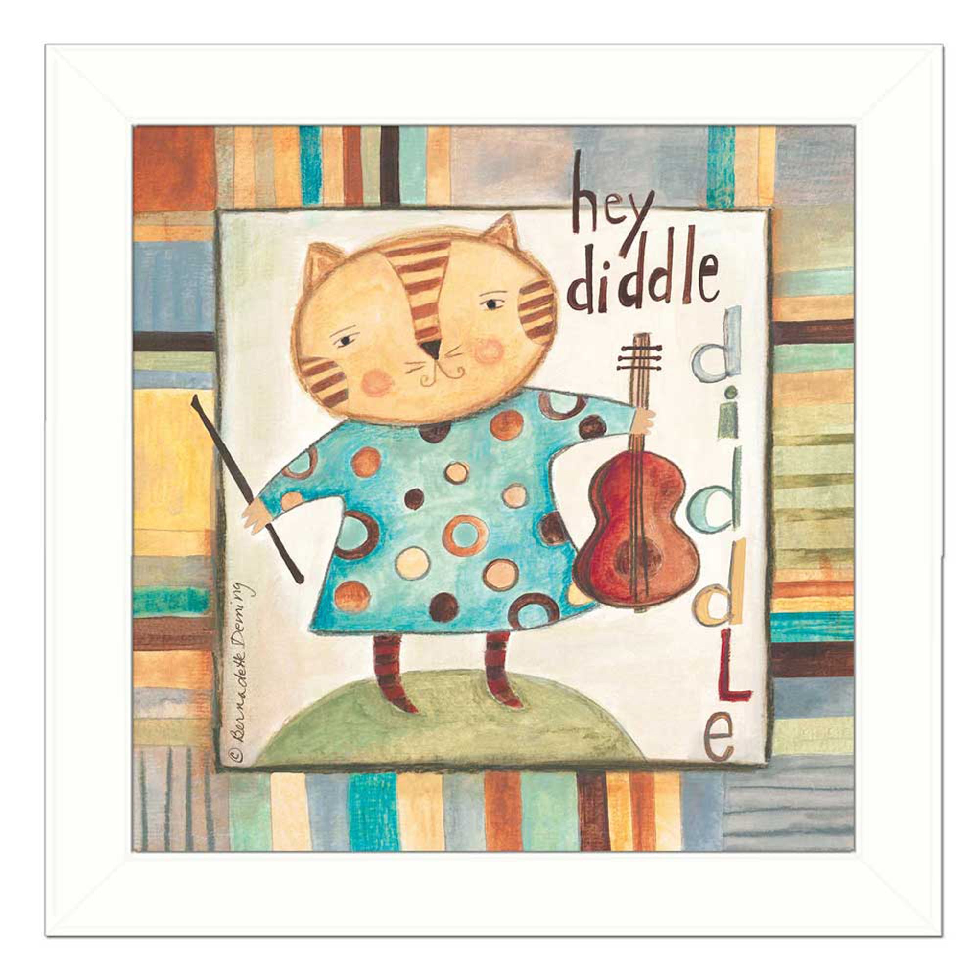 "Hey Diddle Diddle" By Bernadette Deming, Printed Wall Art, Ready To Hang Framed Poster, White Frame