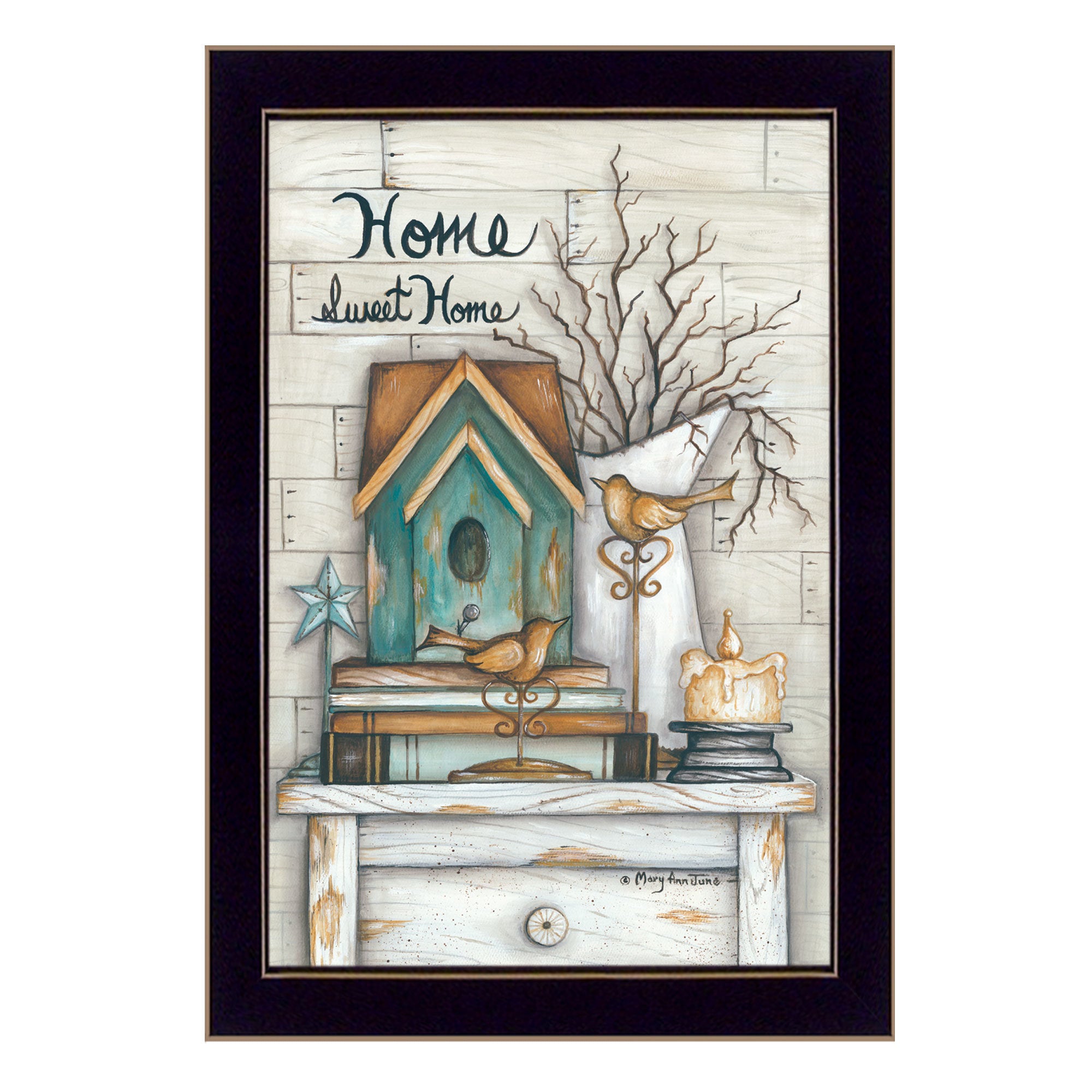 "Home Sweet Home" By Mary June, Printed Wall Art, Ready To Hang Framed Poster, Black Frame