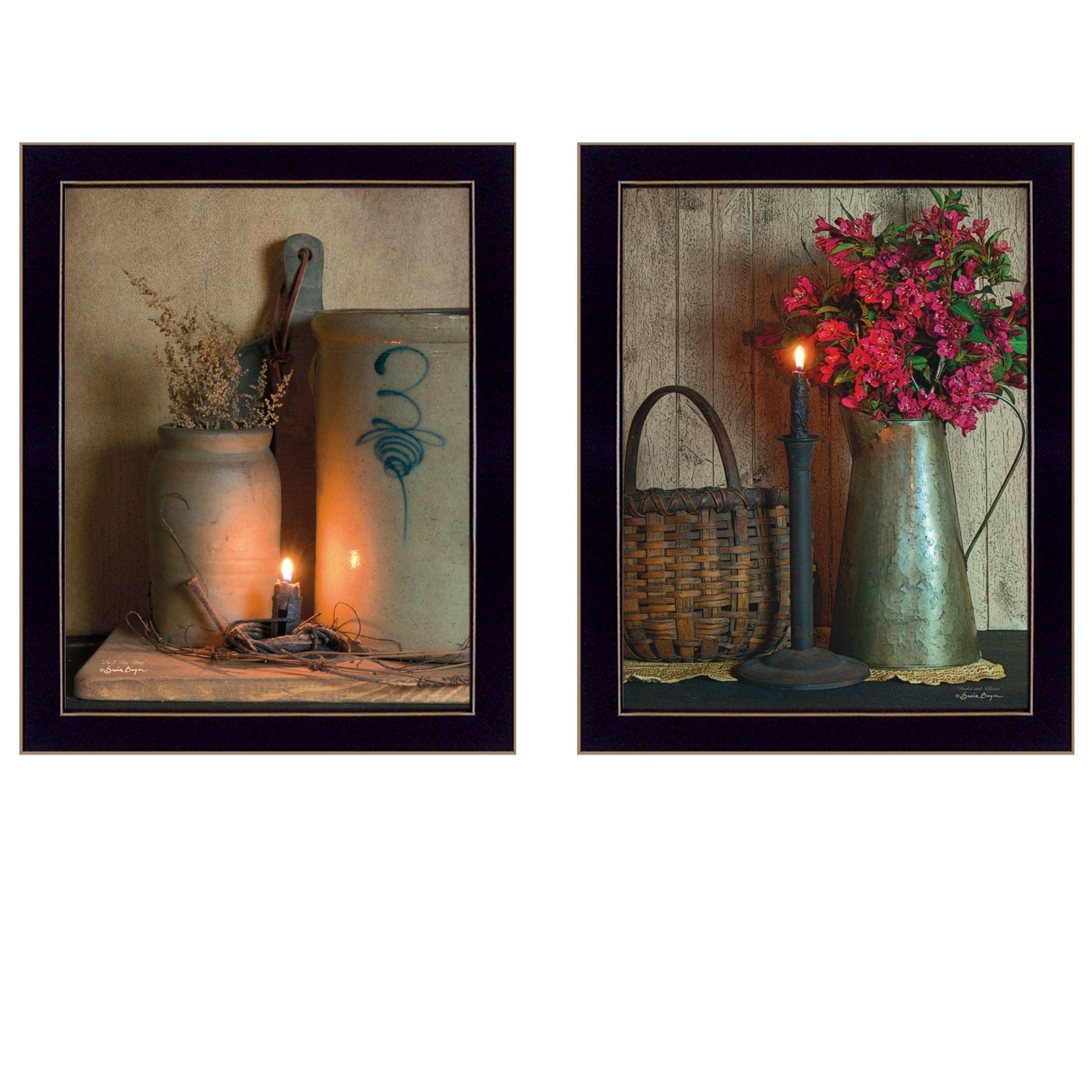"Country Candlelight Collection" 2-Piece Vignette By Susan Boyer, Printed Wall Art, Ready To Hang Framed Poster, Black Frame