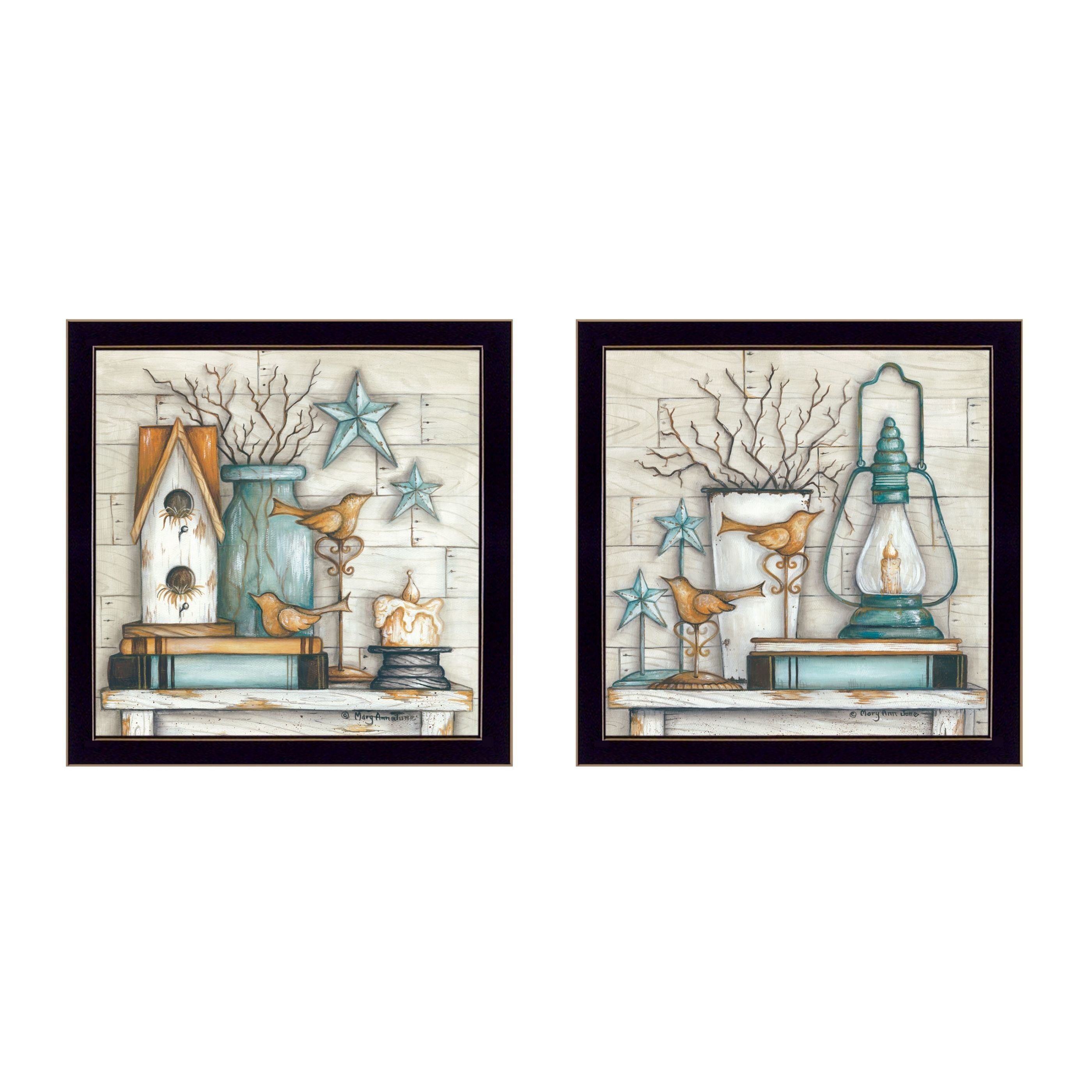 "Mary's Country Shelf Collection" 2-Piece Vignette By Mary June, Printed Wall Art, Ready To Hang Framed Poster, Black Frame