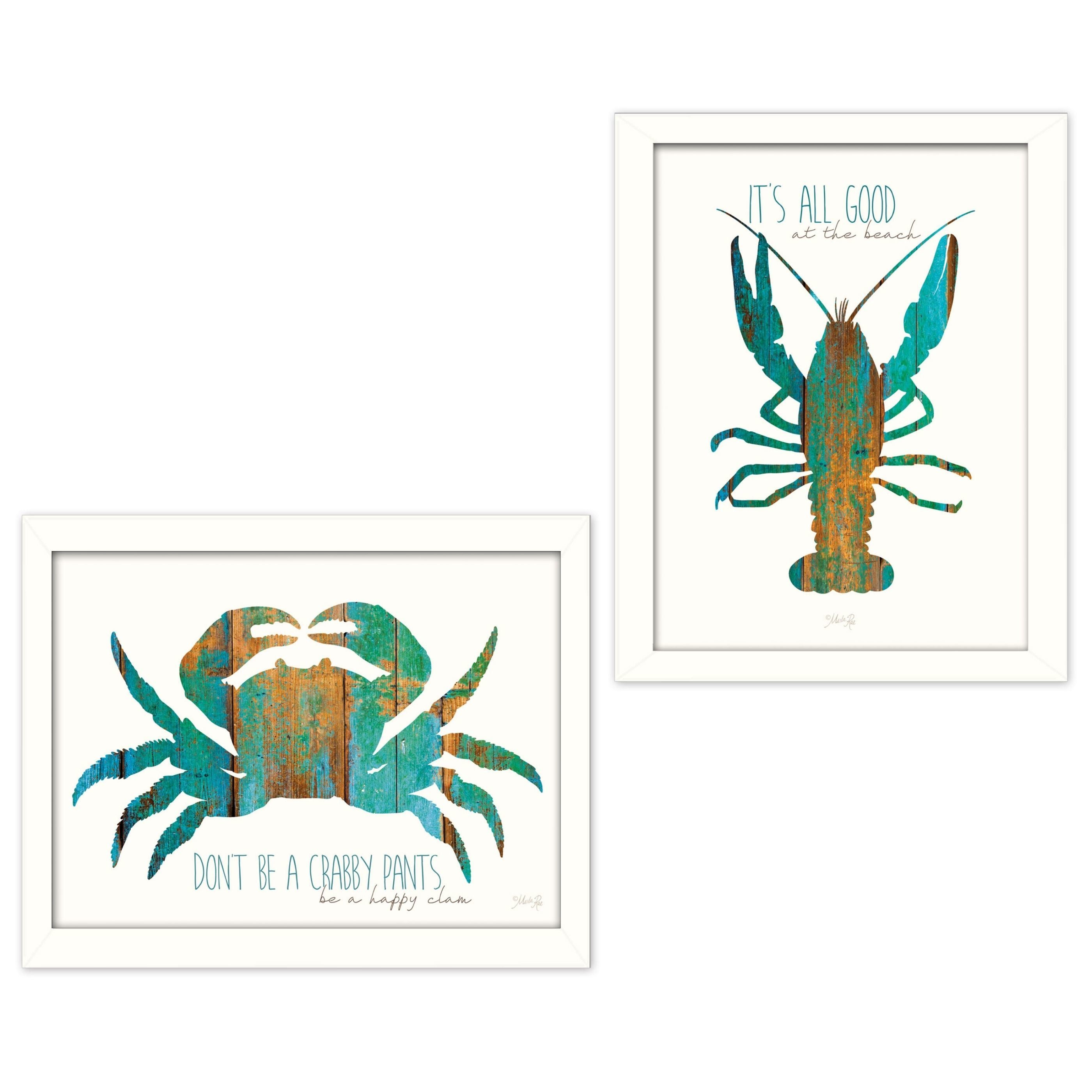 "It's All Good at the Beach Collection" 2-Piece Vignette By Marla Rae, Printed Wall Art, Ready To Hang Framed Poster, White Frame