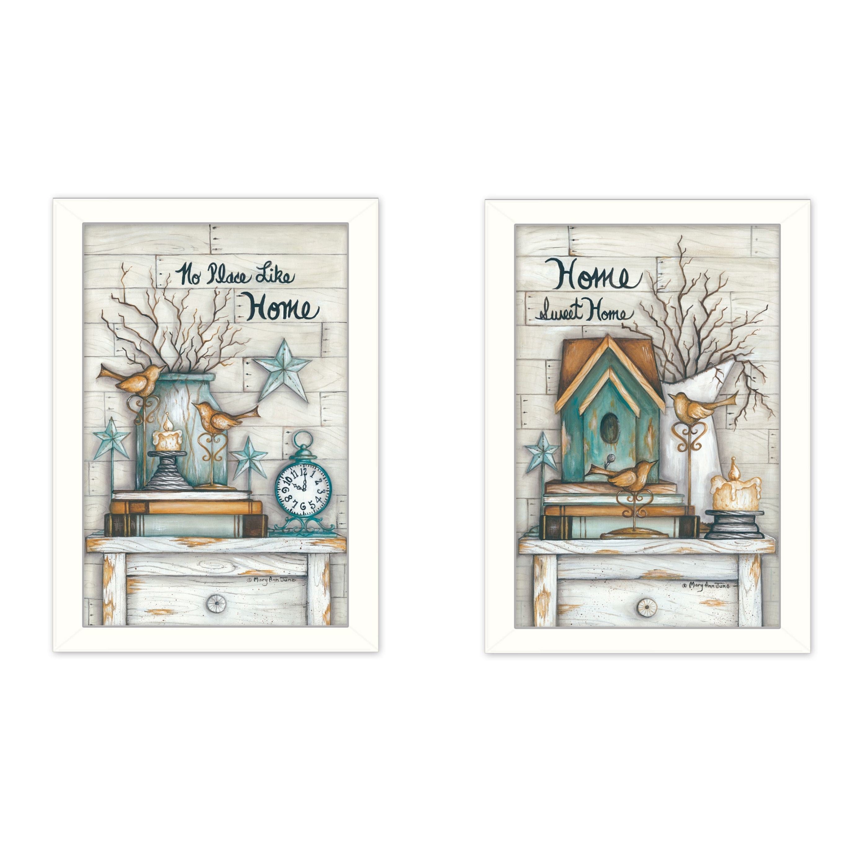 "Home Sweet Home Collection" 2-Piece Vignette By Mary June, Printed Wall Art, Ready To Hang Framed Poster, White Frame