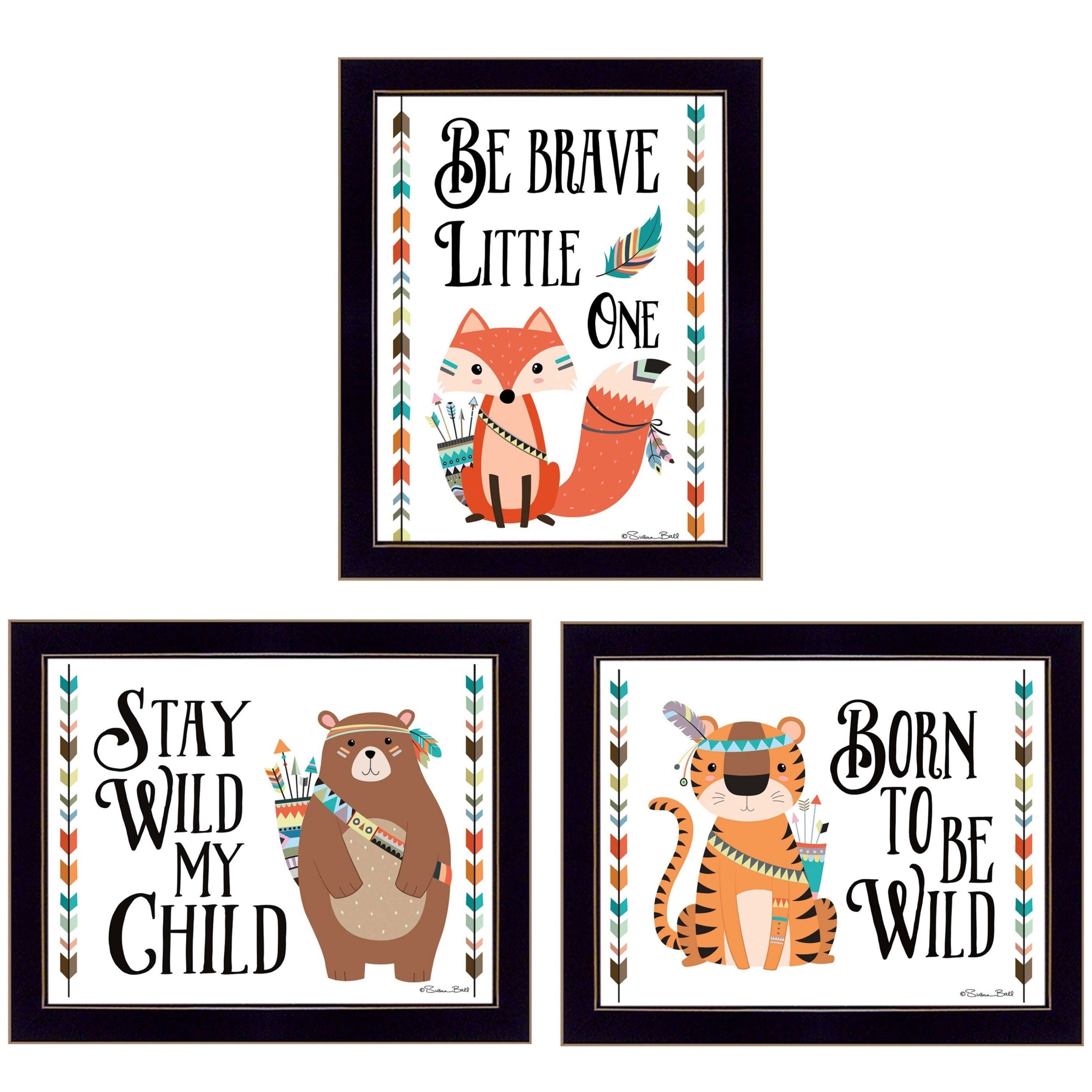 "Be Brave Little One Collection" 3-Piece Vignette By Susan Boyer, Printed Wall Art, Ready To Hang Framed Poster, Black Frame