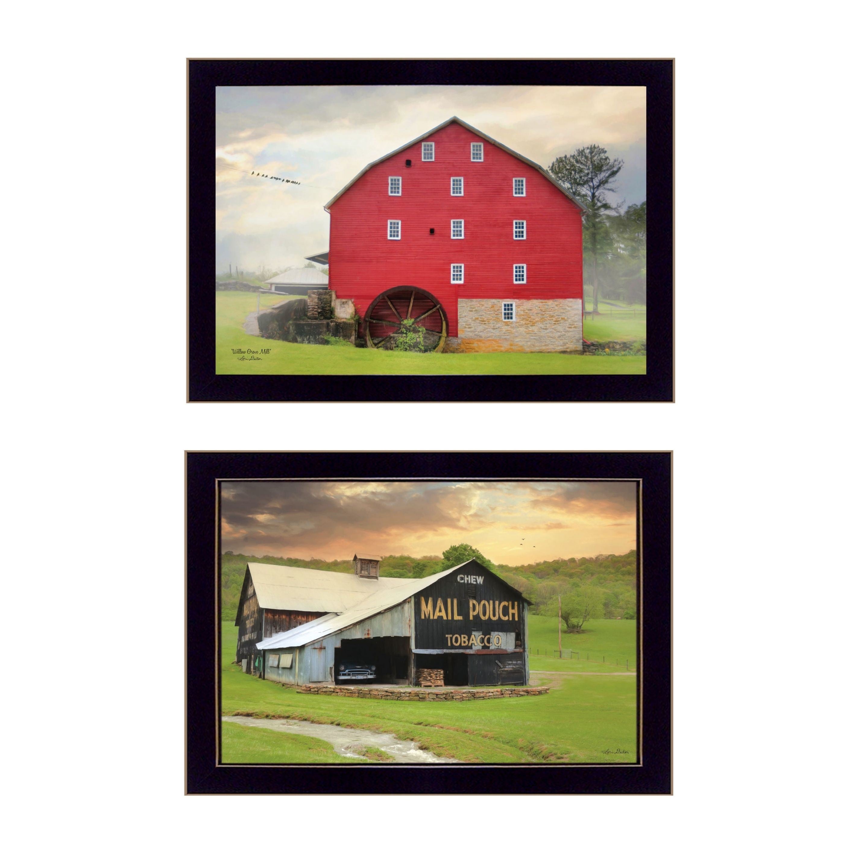 "Mail Pouch Barn and Mill Collection" 2-Piece Vignette By Lori Deiter, Printed Wall Art, Ready To Hang Framed Poster, Black Frame