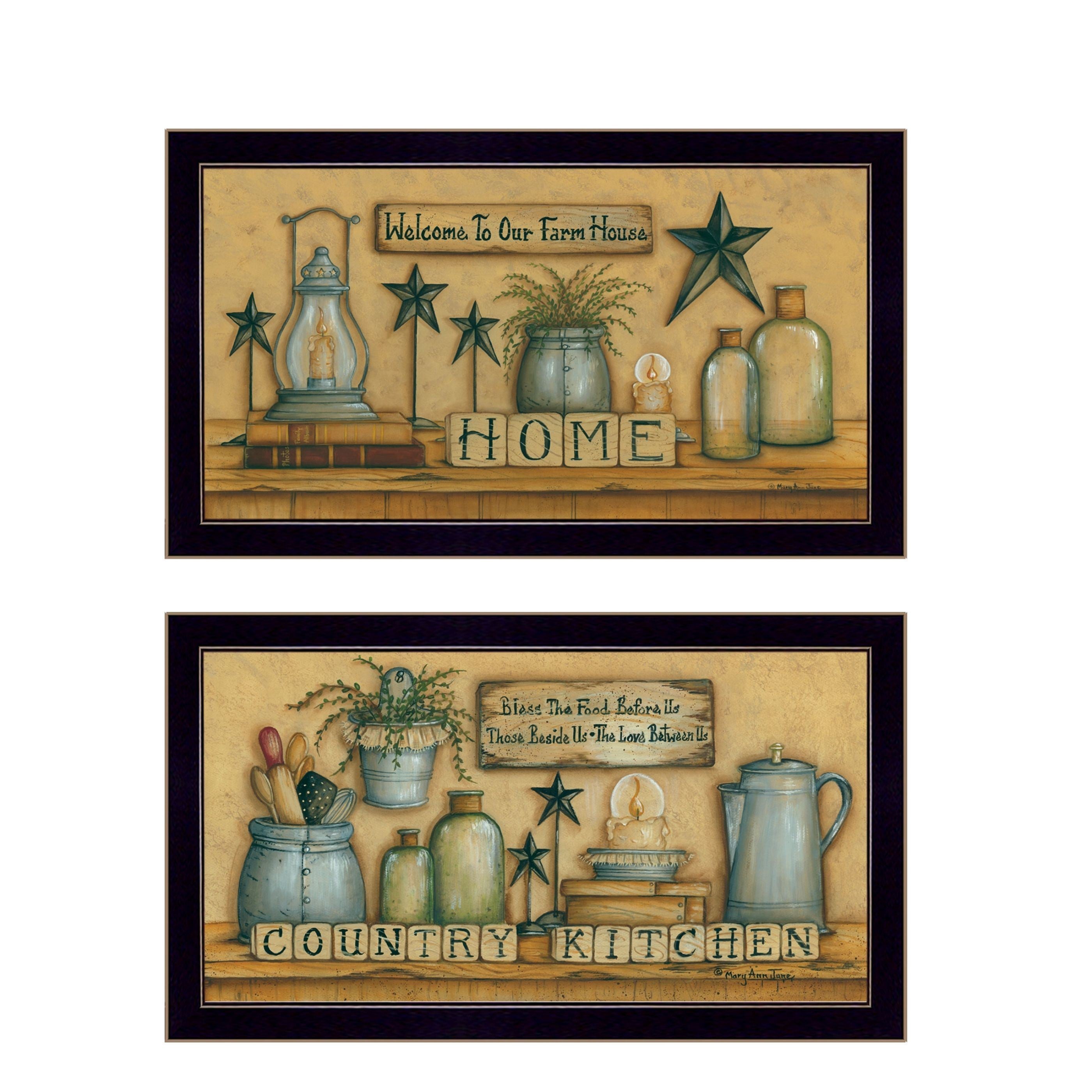 "Country Welcome Collection" 2-Piece Vignette By Mary June, Printed Wall Art, Ready To Hang Framed Poster, Black Frame